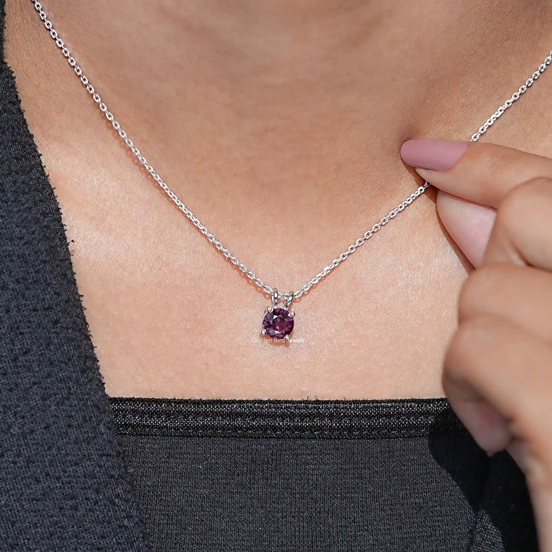 View Of  A Alexandrite Gemstone Solitaire Pendant For Women