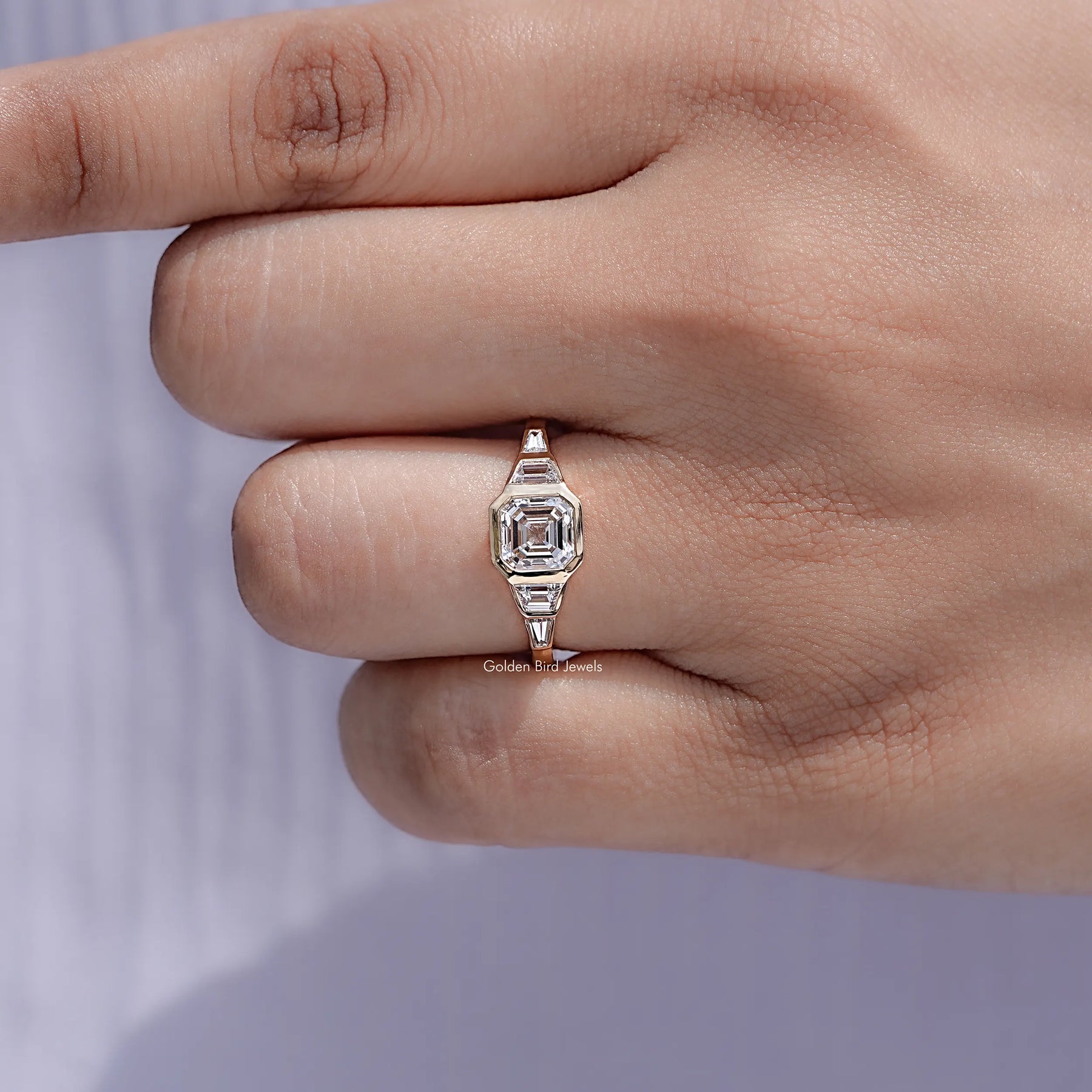 Display view of Asscher And Trapezoid Diamond Five Stone Ring