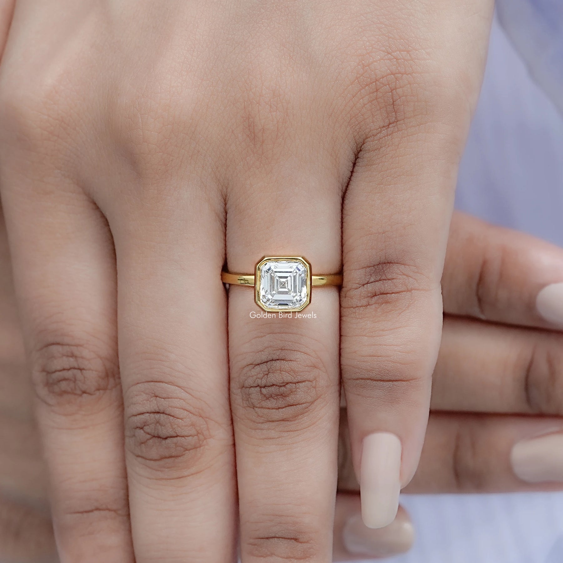 Top view of Bezel Set Asscher Cut Diamond Solitaire Ring