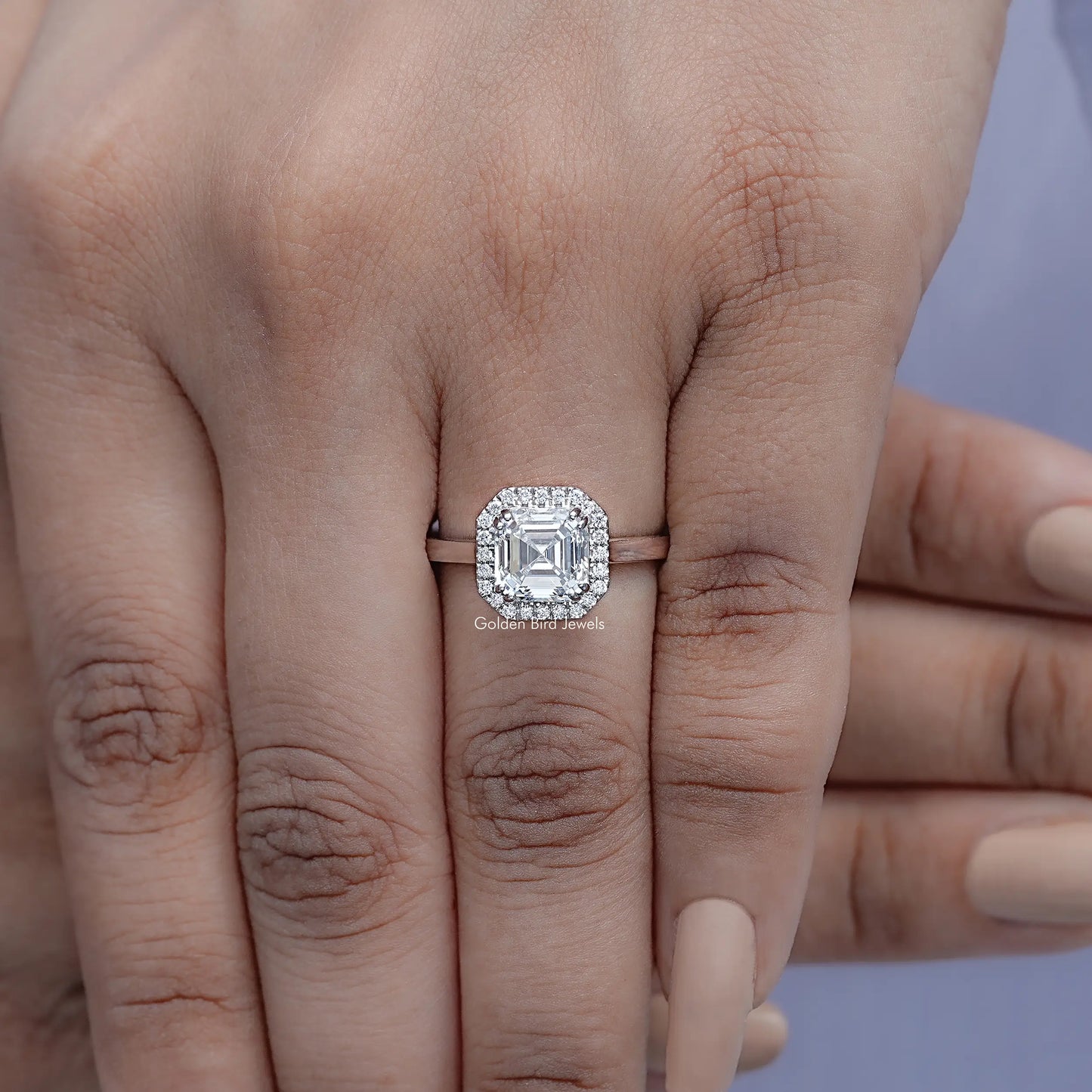 Detailed View Of Lab Diamond Halo Engagement Ring