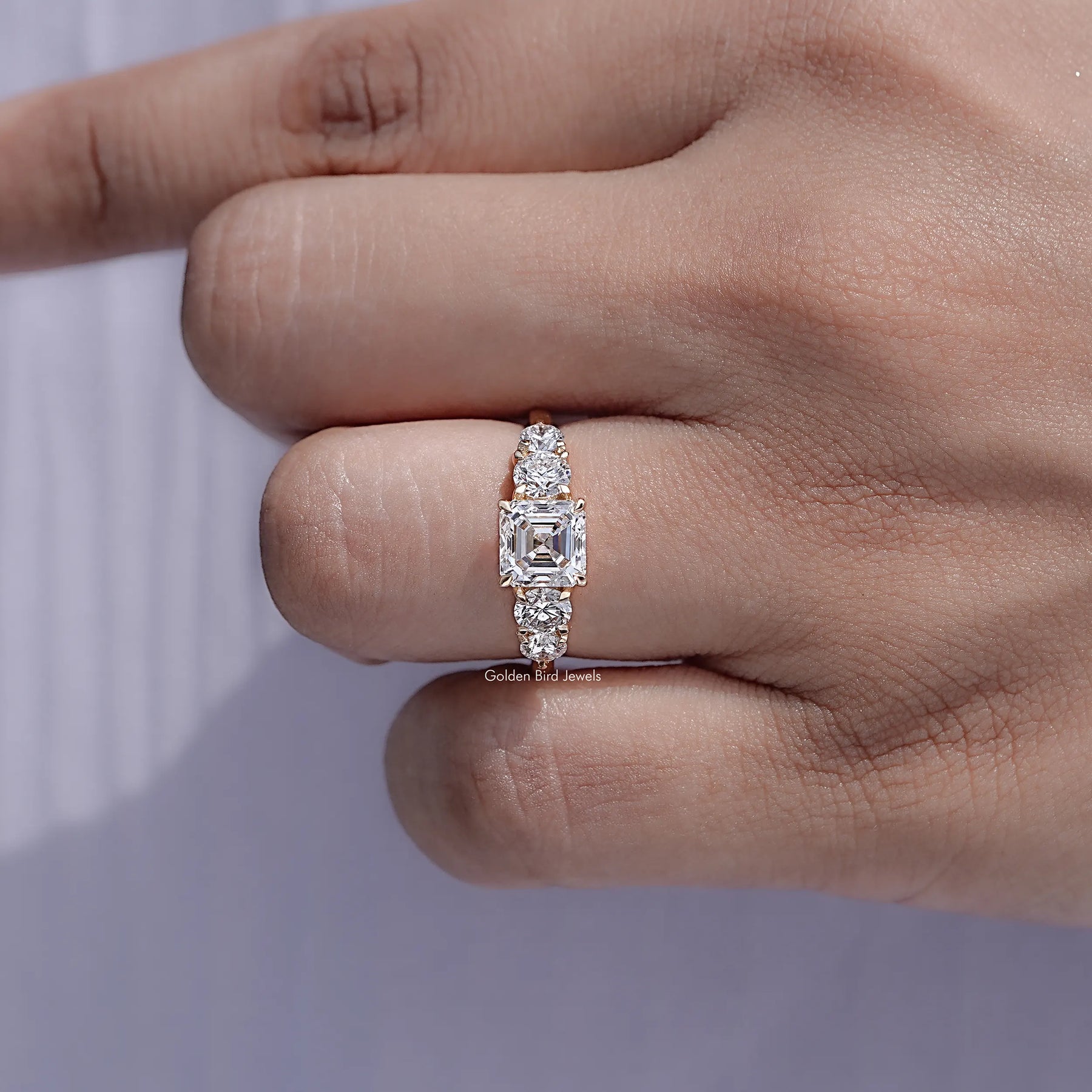 Asscher Cut Lab Grown Diamond Five Stone Ring