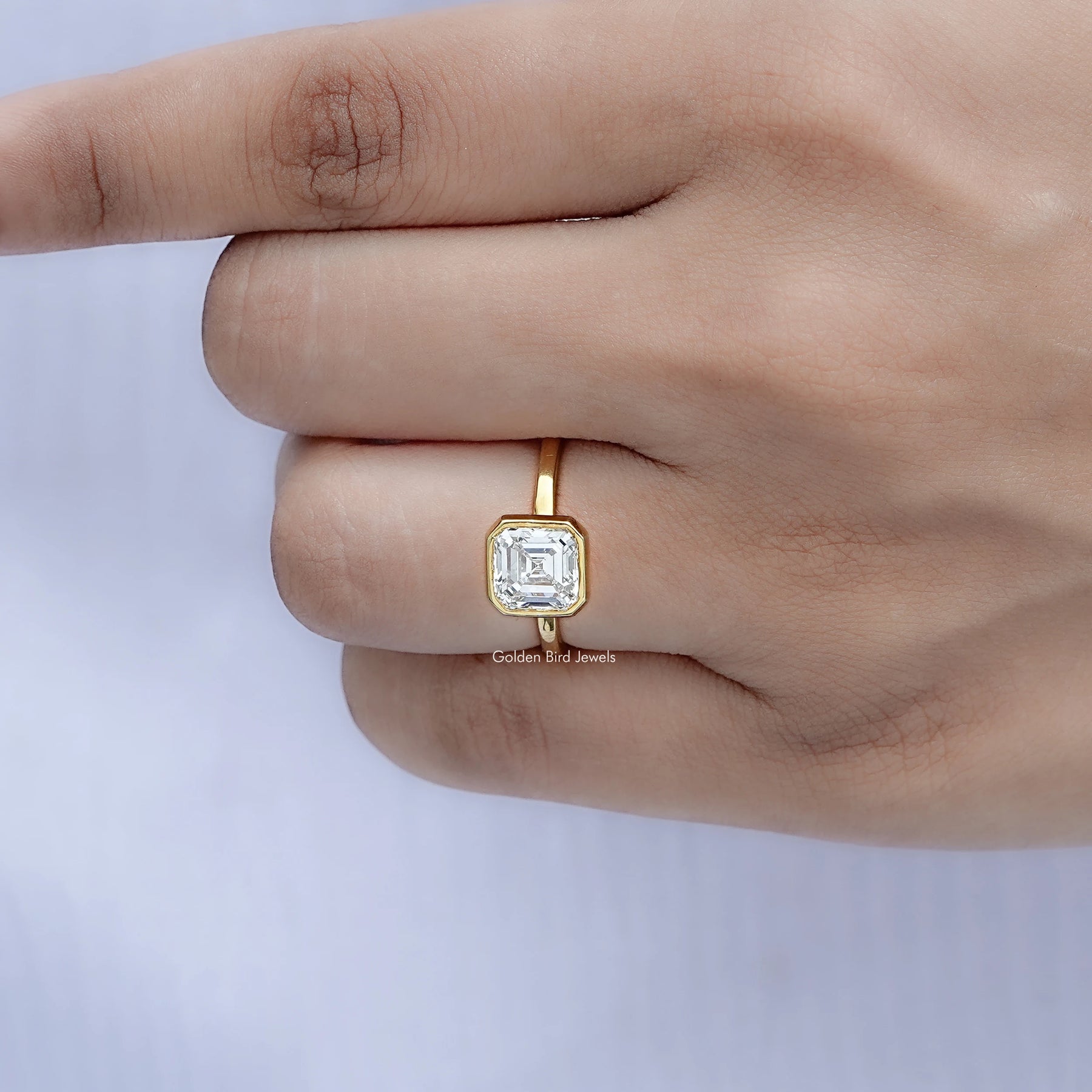 Detailed view of Bezel Set Asscher Diamond Solitaire Ring
