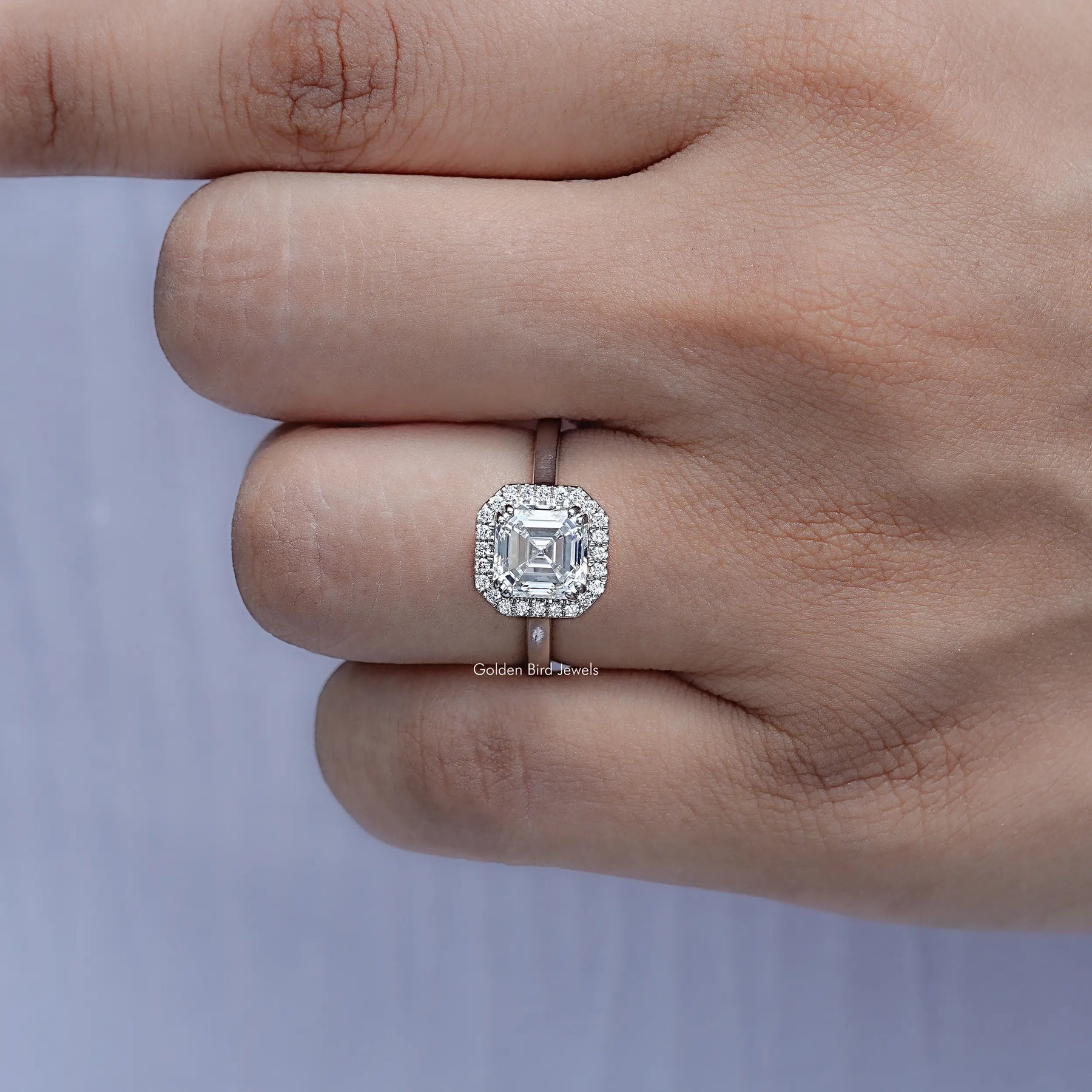 Asscher Cut Lab Diamond Halo Engagement Ring