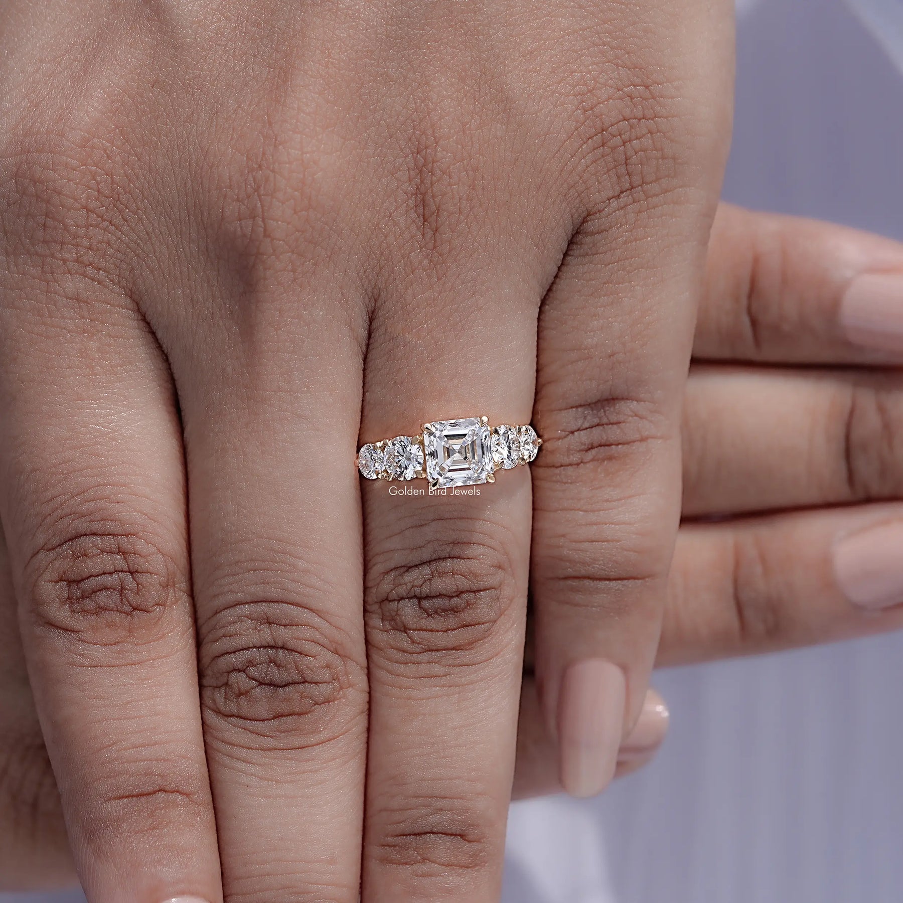 Asscher Cut Lab Grown Diamond Five Stone Ring