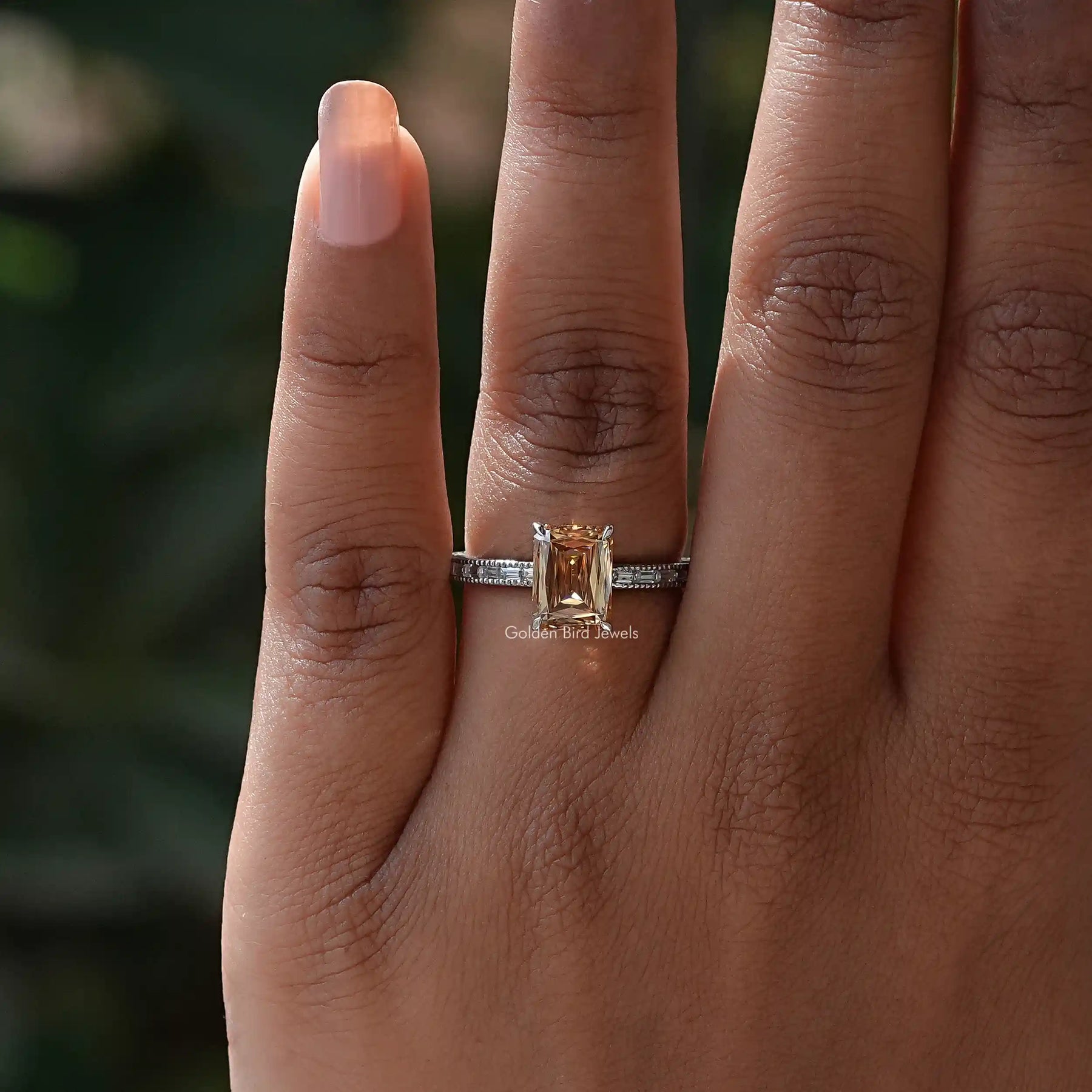 Criss Cut Moissanite Accent Stone Engagement Ring