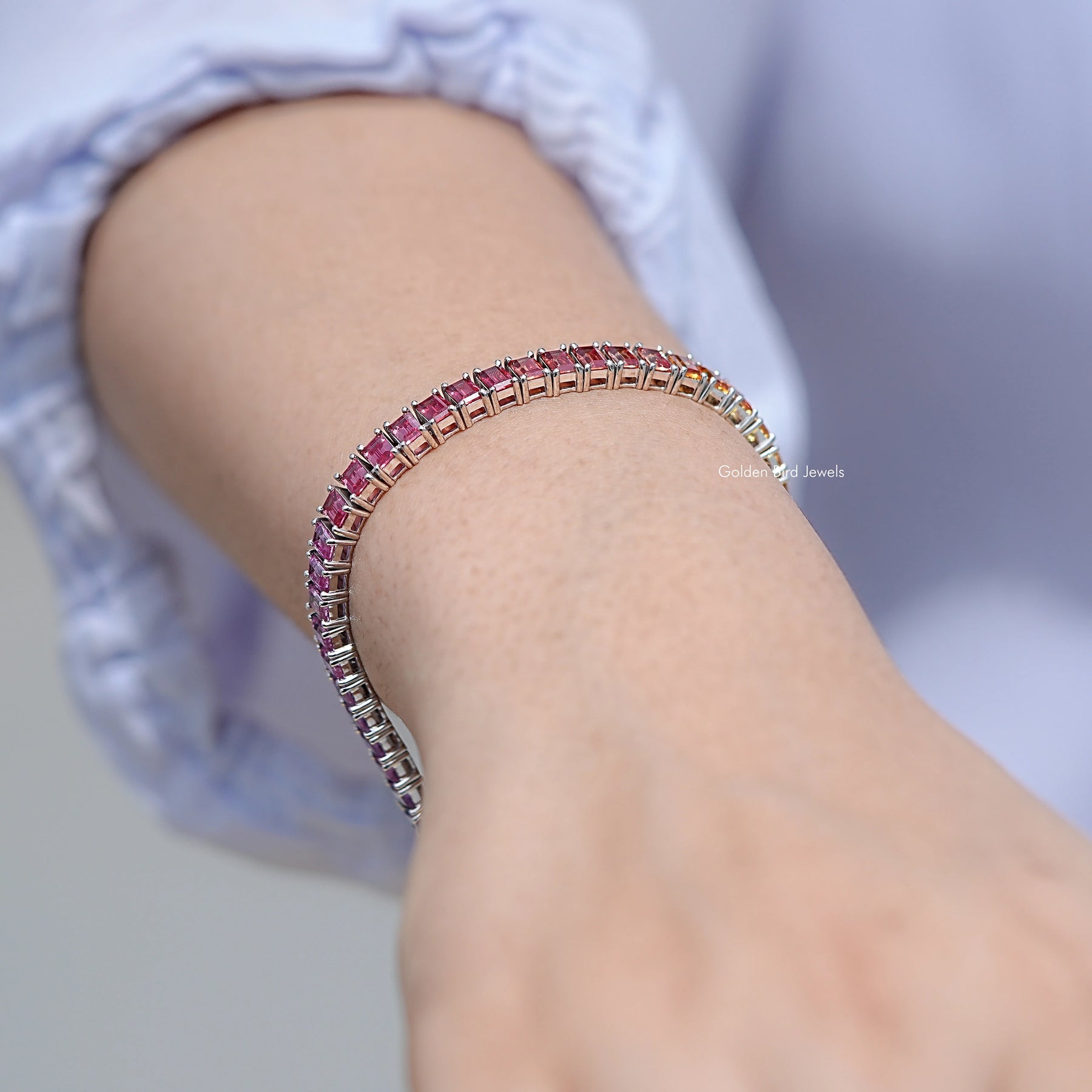 Multi Color Baguette Gemstone Tennis Bracelet