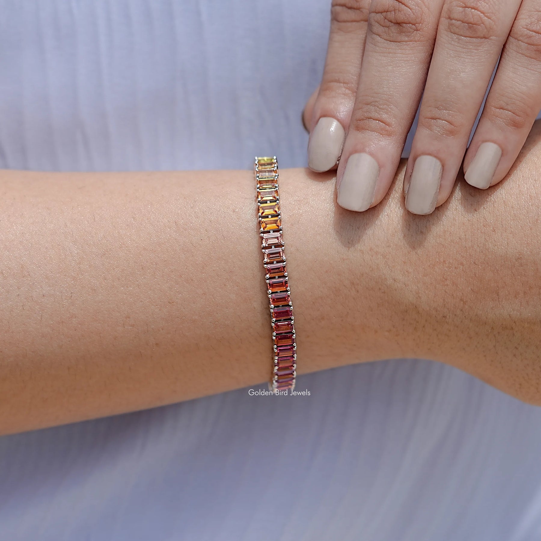Multi Color Baguette Gemstone Tennis Bracelet