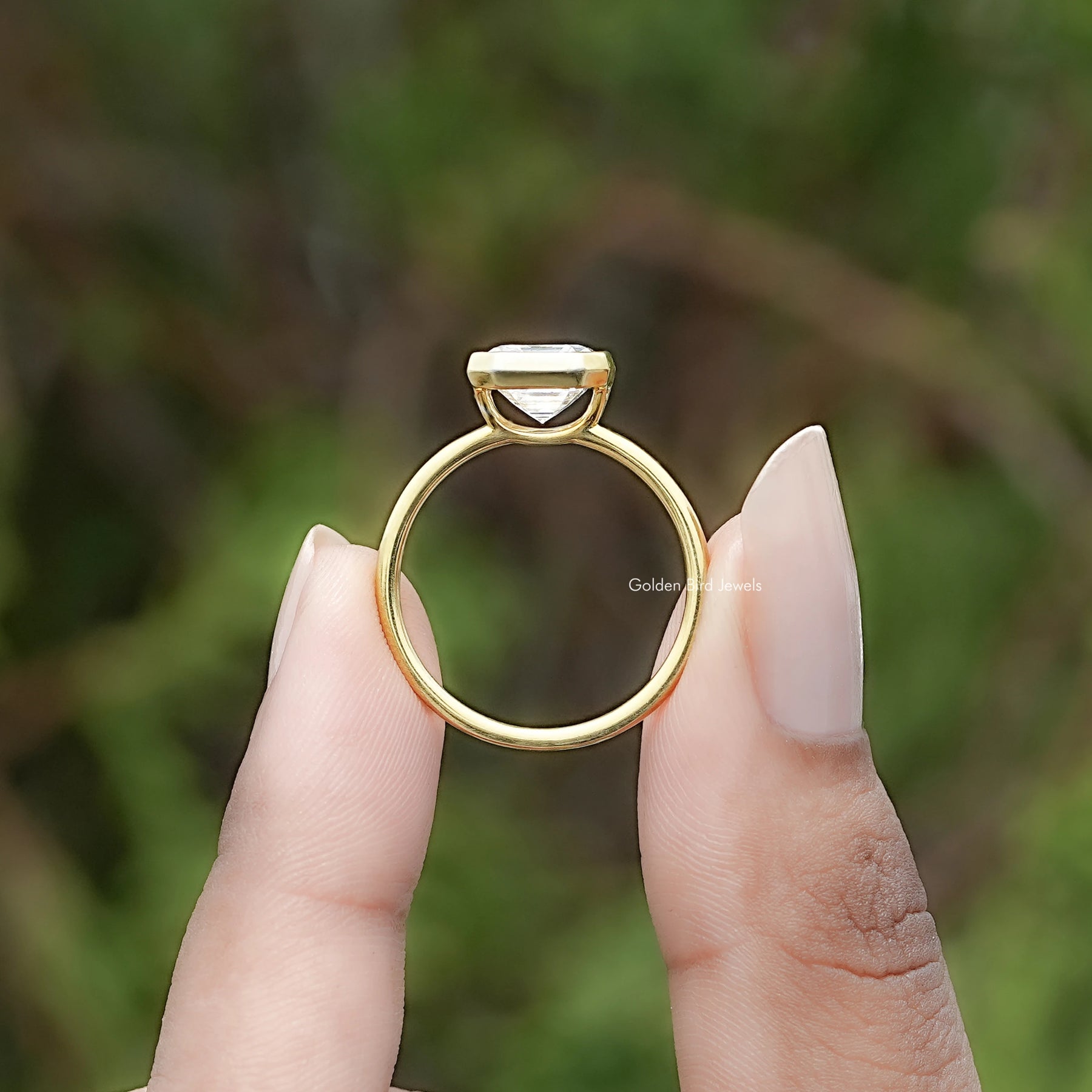 Back view of Bezel Set Asscher Cut Diamond Solitaire Ring