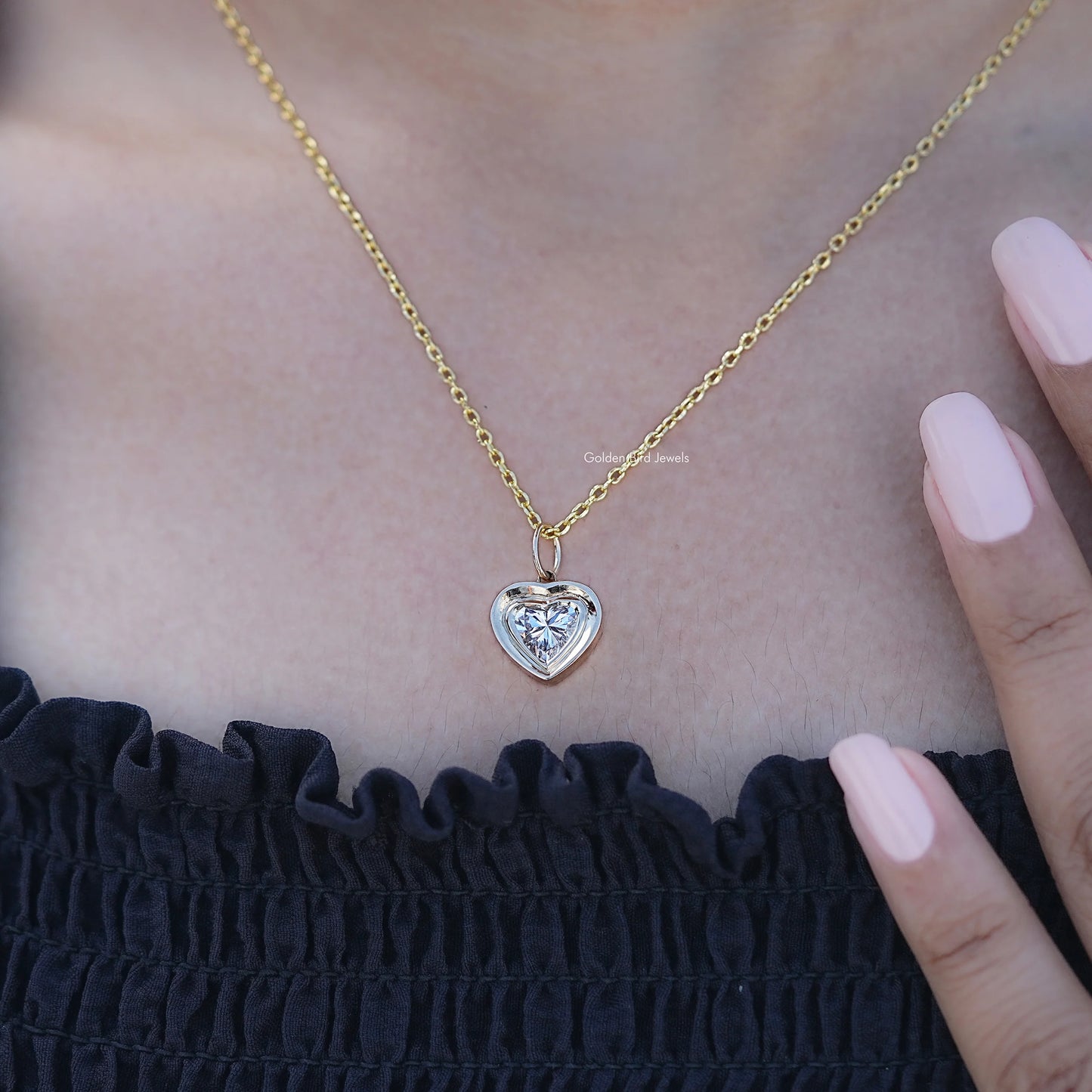 Display View of Heart Shaped Lab Diamond Solitaire Necklace
