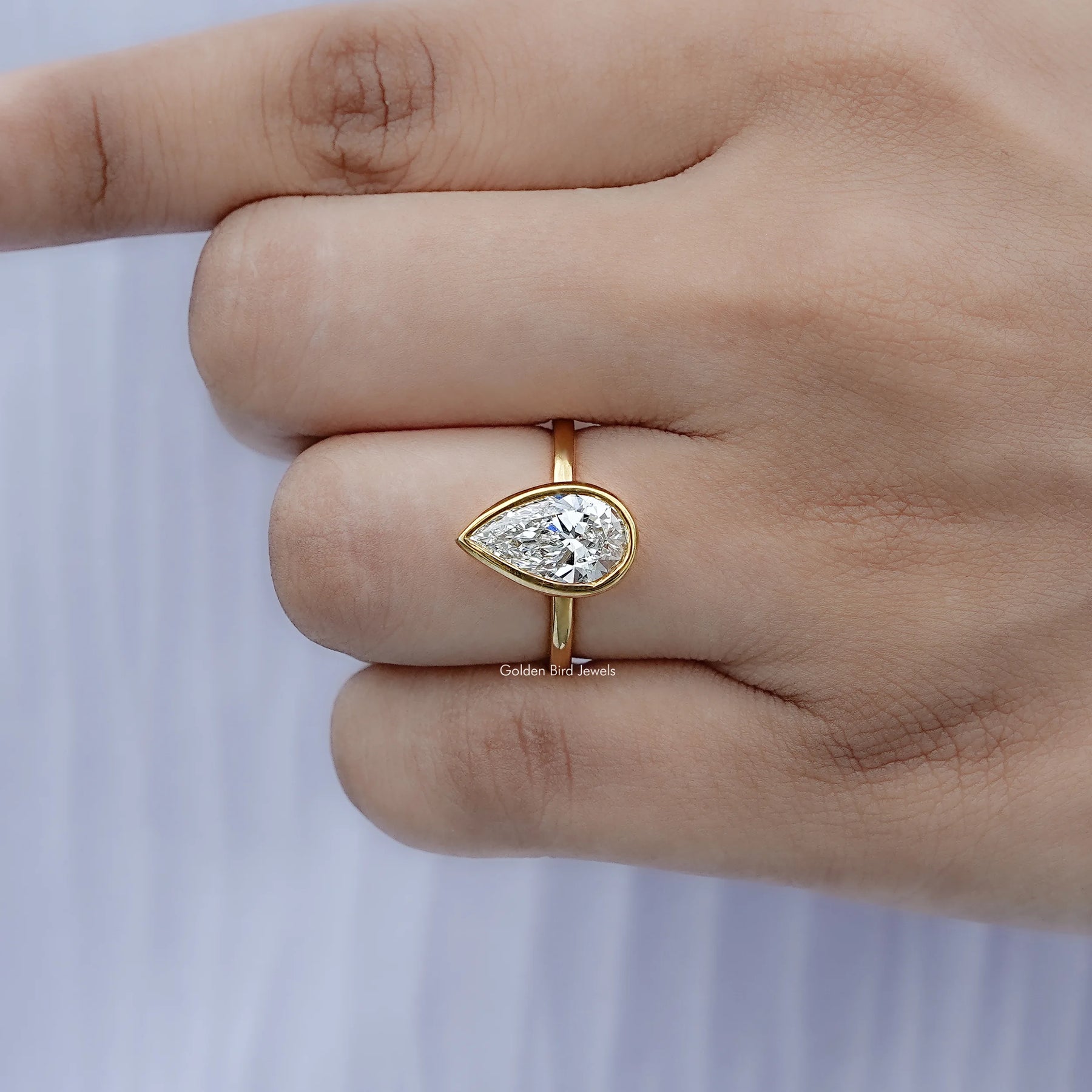 Detailed view of Bezel Set Pear Diamond Solitaire Ring