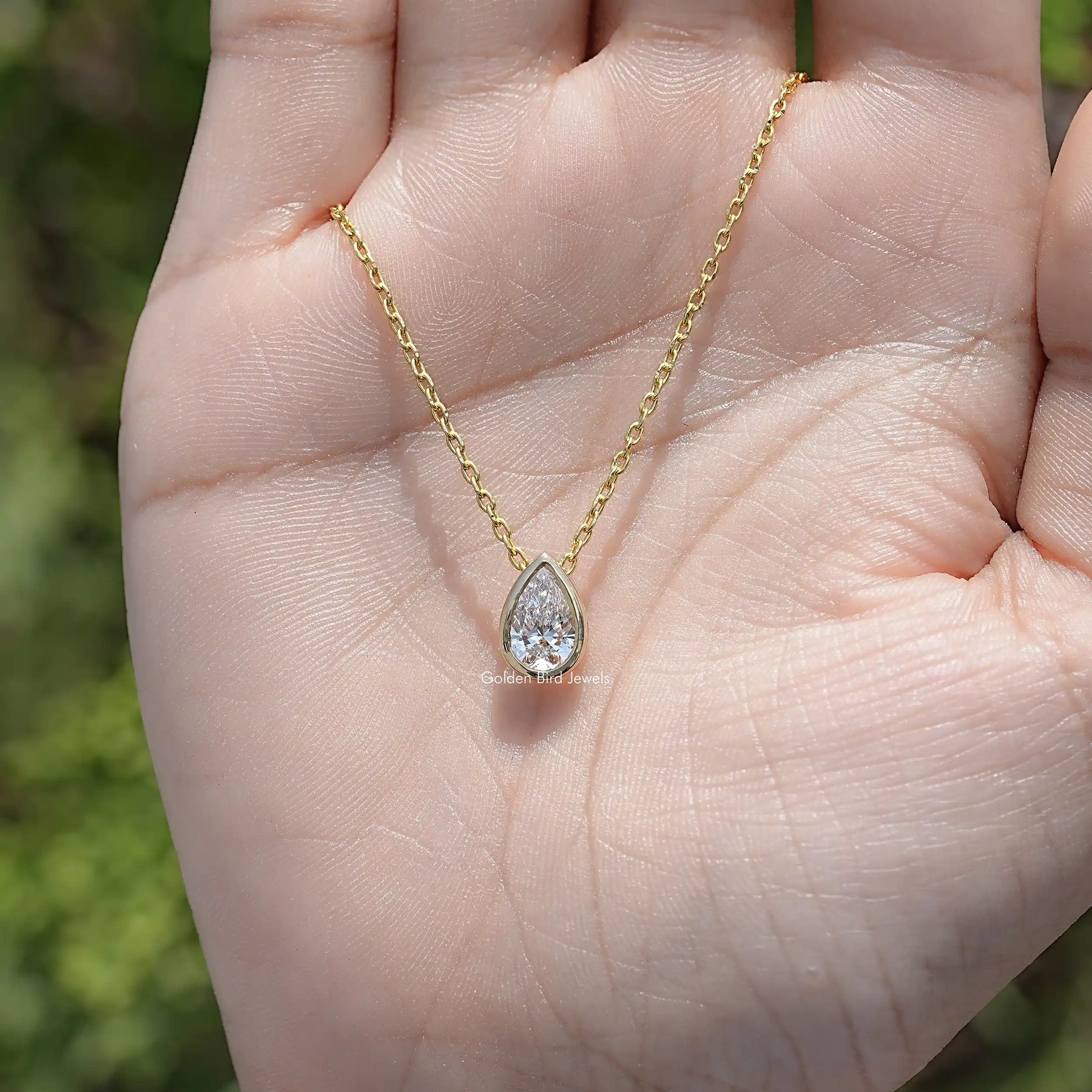 Bezel Set Pear Cut Lab Diamond Solitaire Pendant
