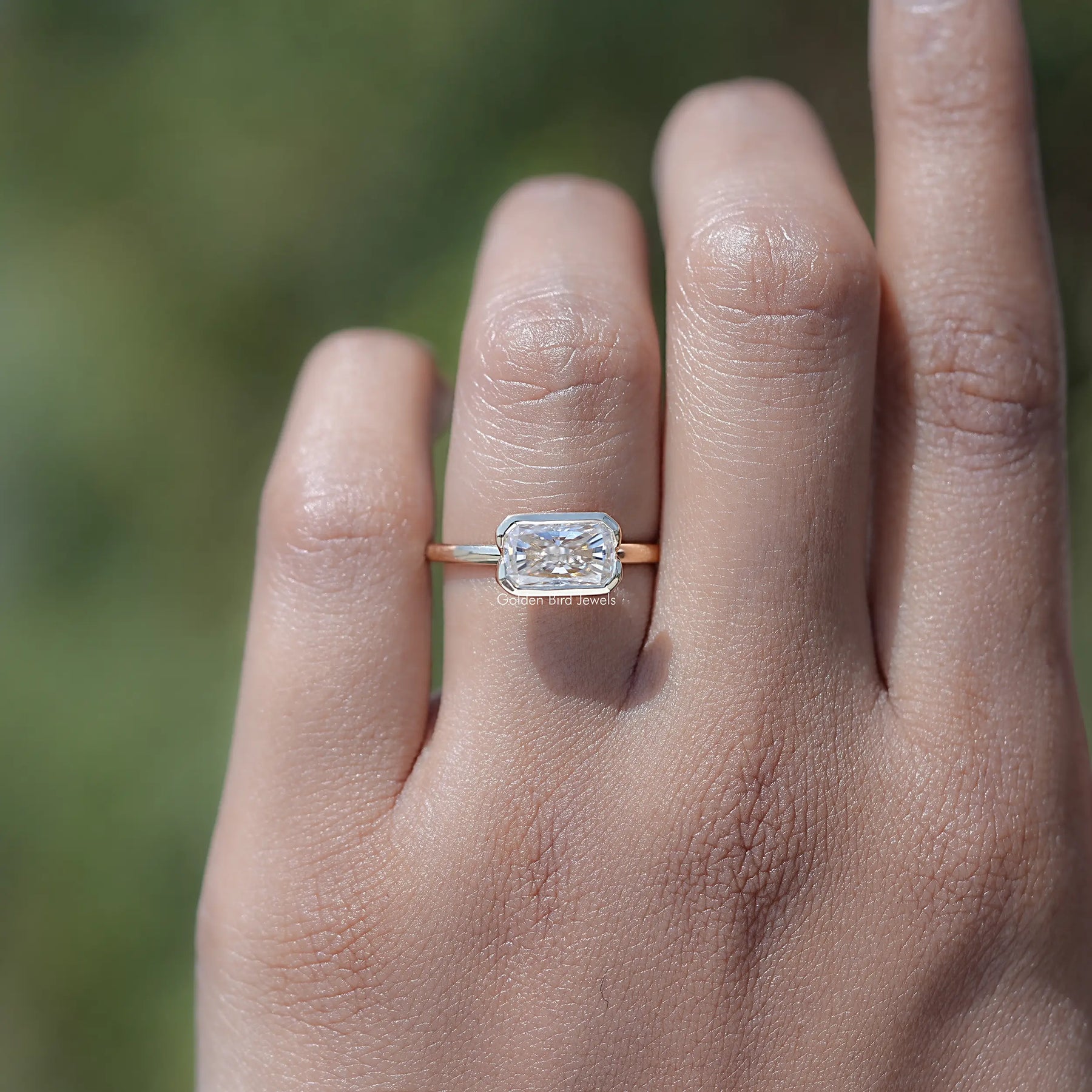 Bezel Set Radiant Cut Moissanite Solitaire Ring
