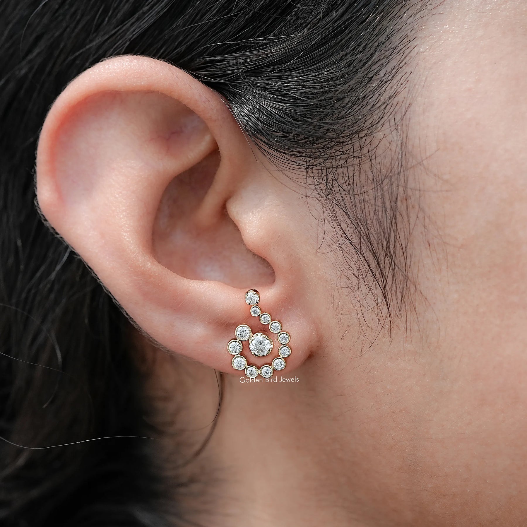 Front View Of Round Cut Moissanite Earrings