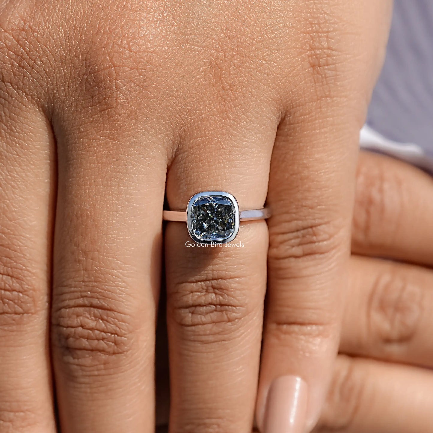 Detailed View Of Cushion Moissanite Solitaire Ring