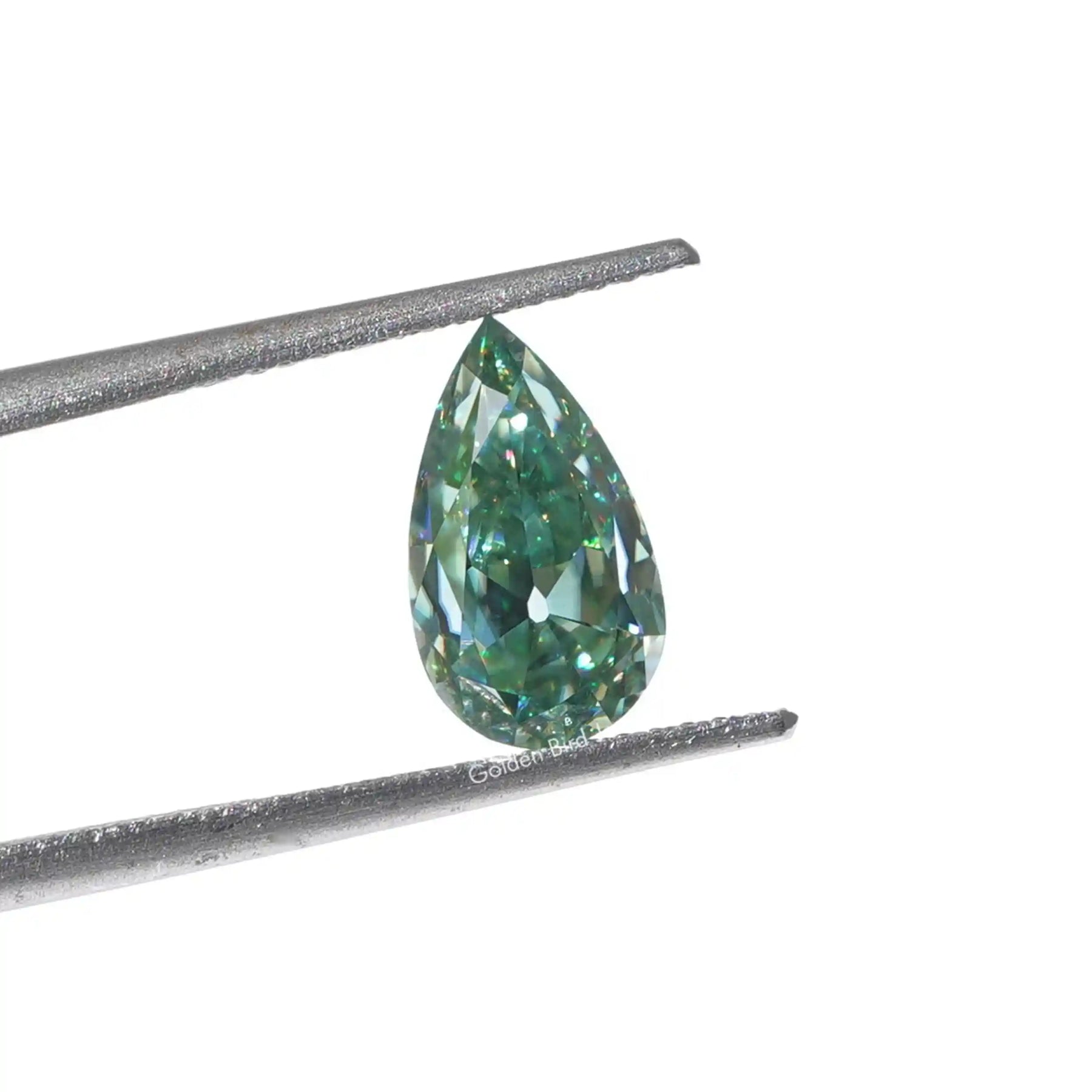 Twizer view Blue Green Pear Shaped Loose Moissanite