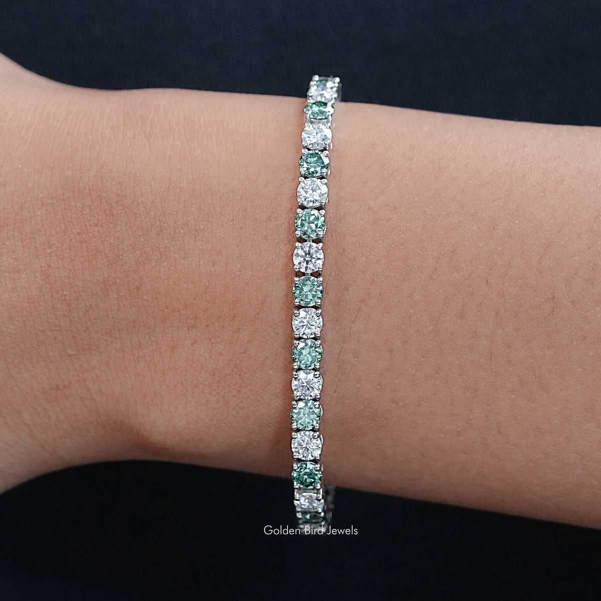 Front view of Round Moissanite Alternative Green Tennis Bracelet