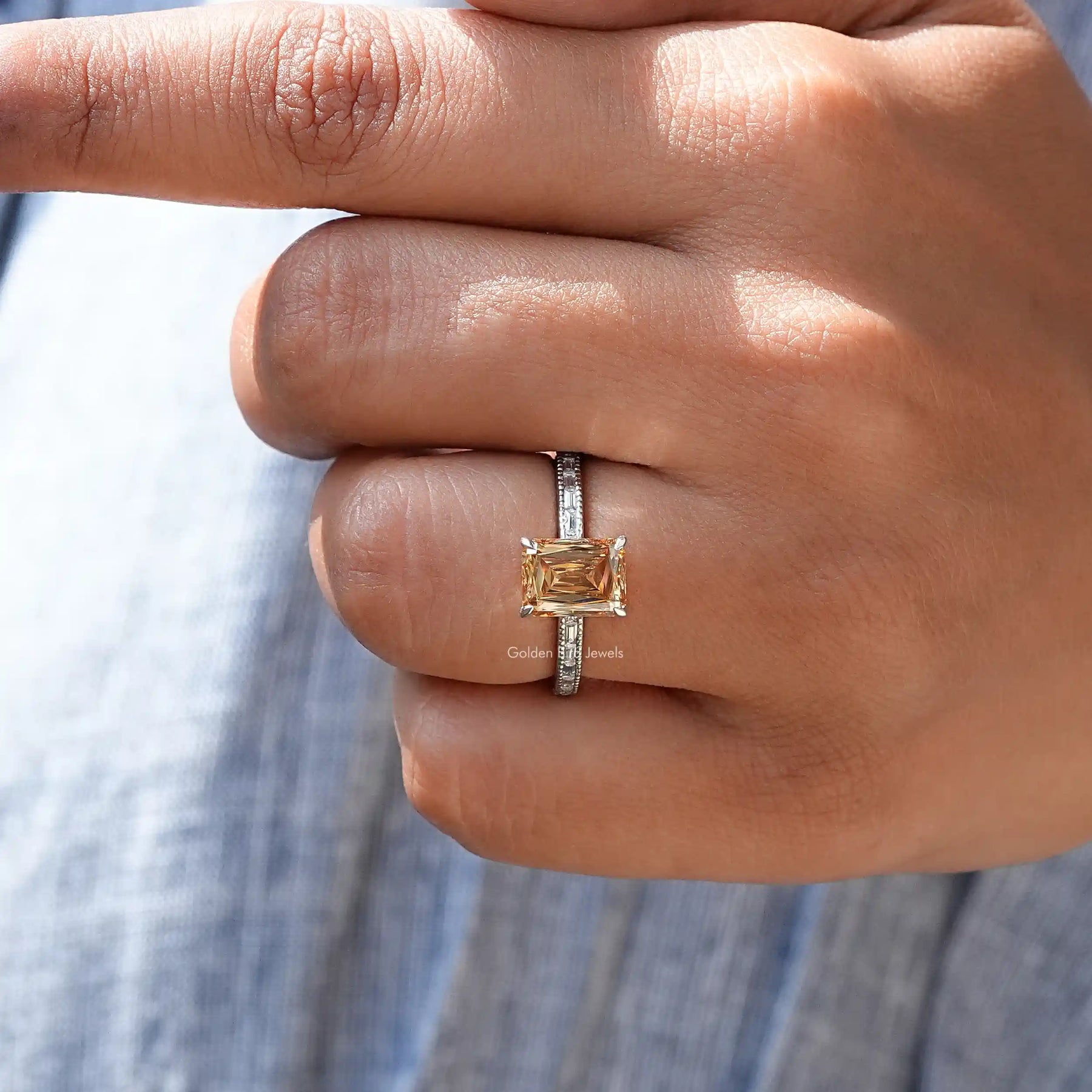 Criss Cut Moissanite Accent Stone Engagement Ring