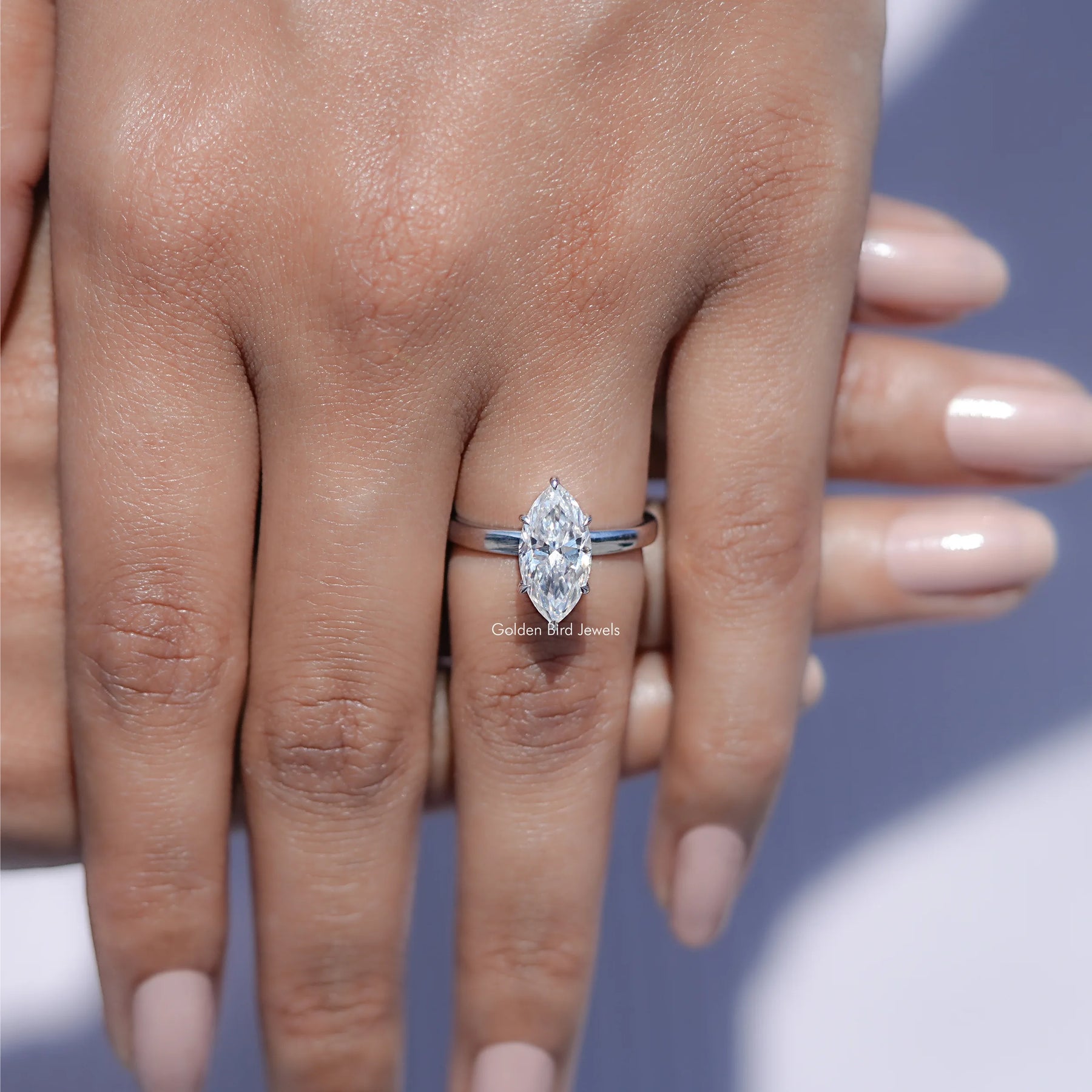 Close view of Marquise Cut Moissanite Solitaire Ring