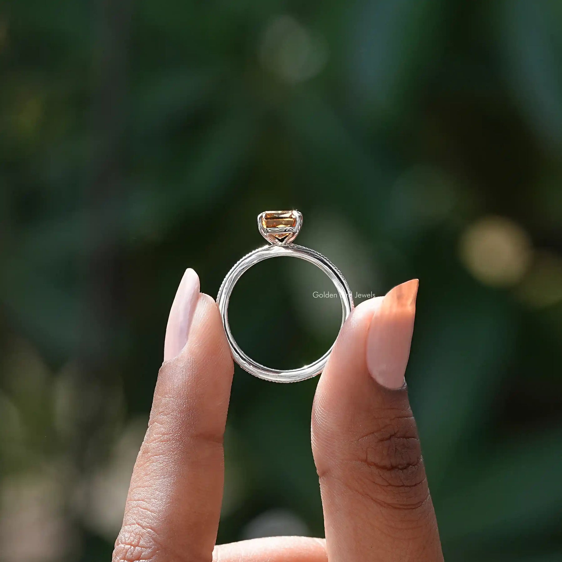 Criss Cut Moissanite Accent Stone Engagement Ring