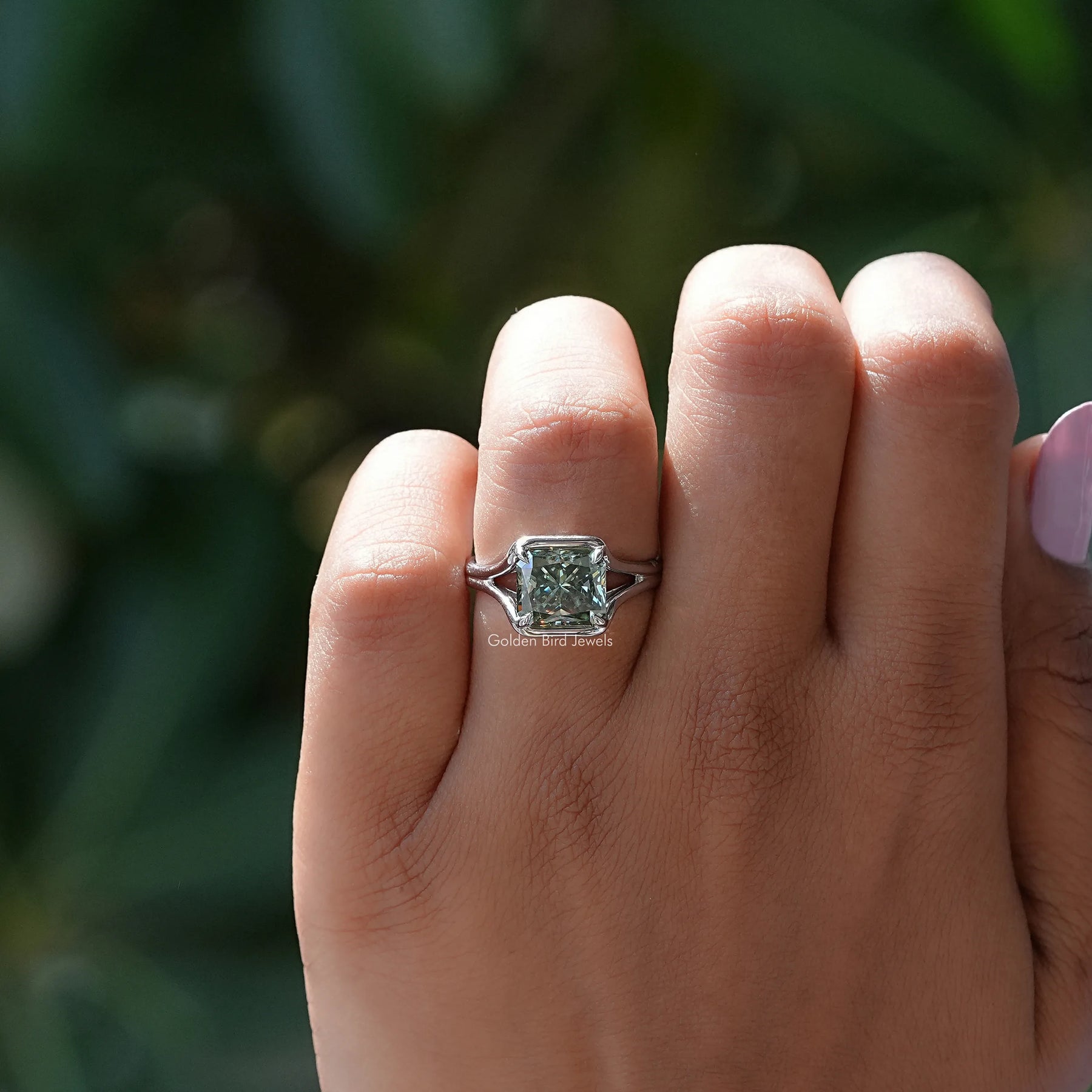 Crushed Ice Radiant Moissanite Engagement Ring