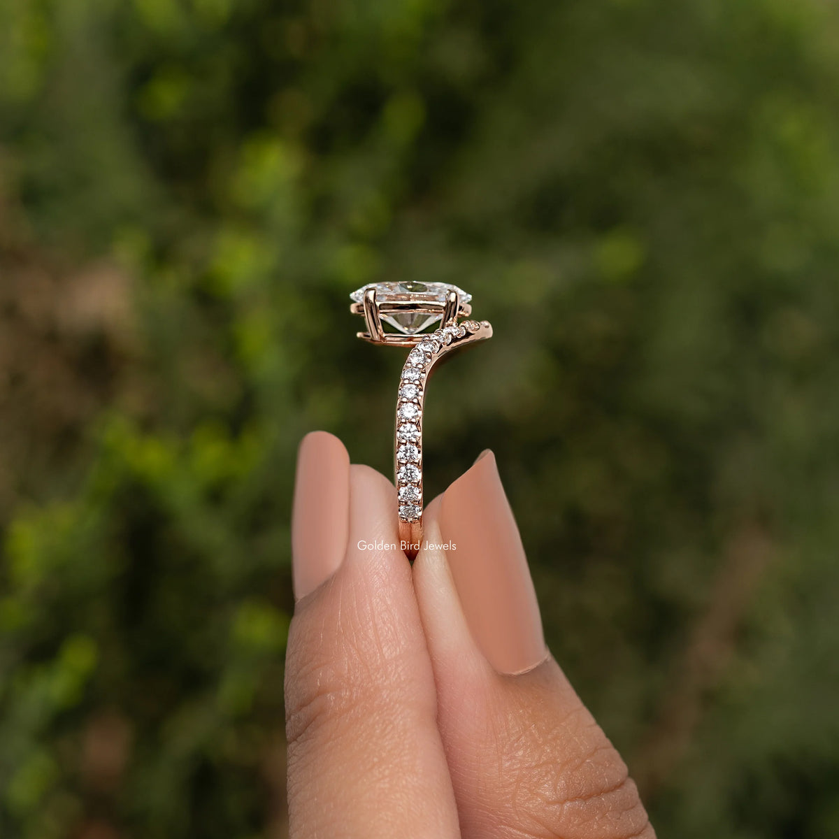Oval Cut Lab Diamond Curved Accent Ring