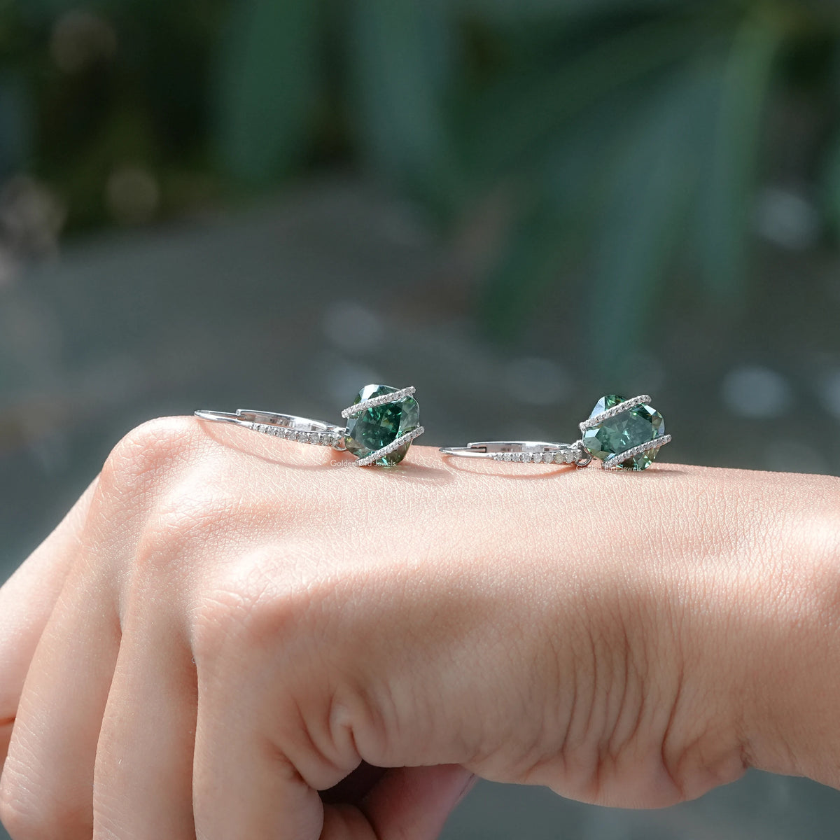 Cushion And Round Moissanite Dangle Drop Earrings