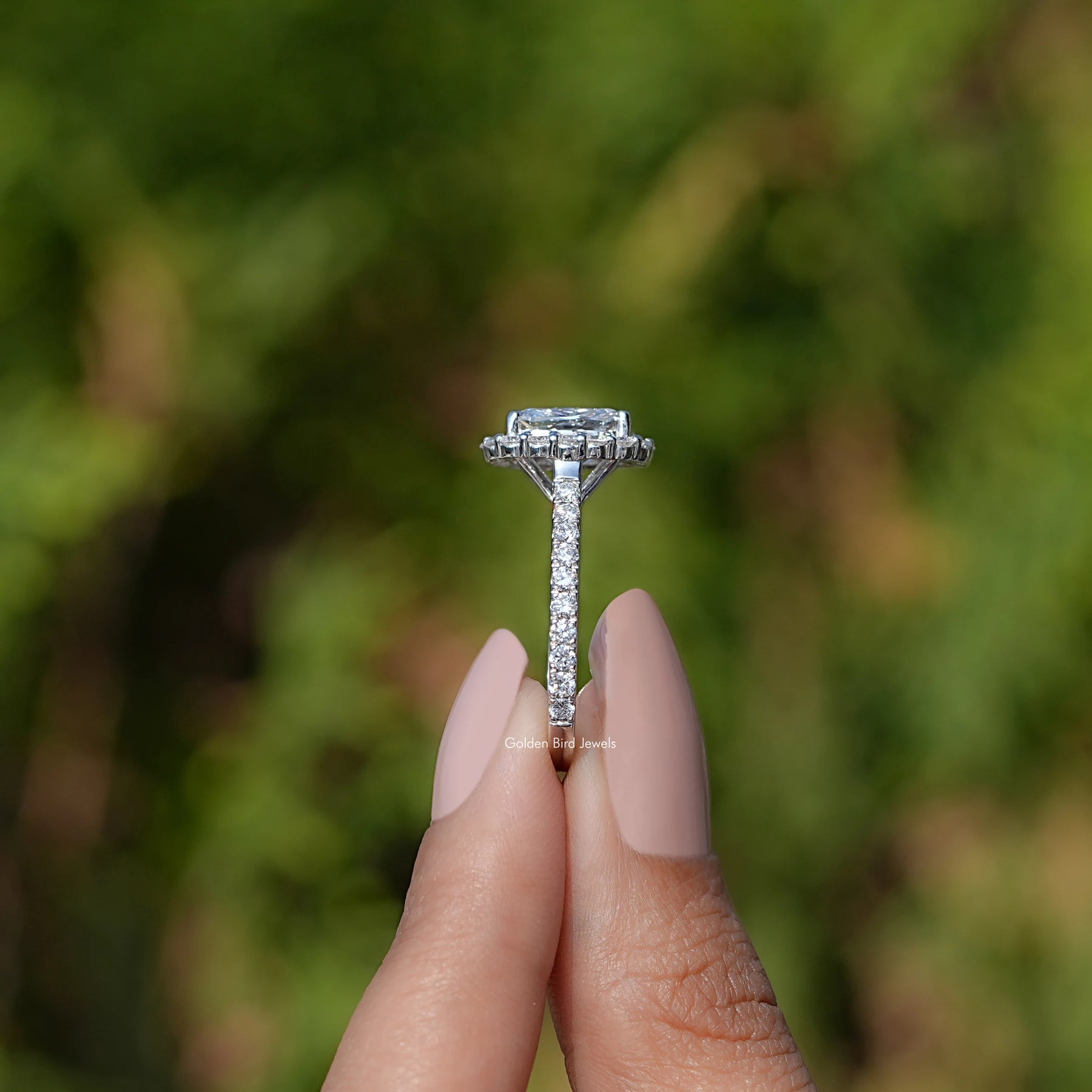 Lab Diamond Cushion Cut Halo Accent Ring