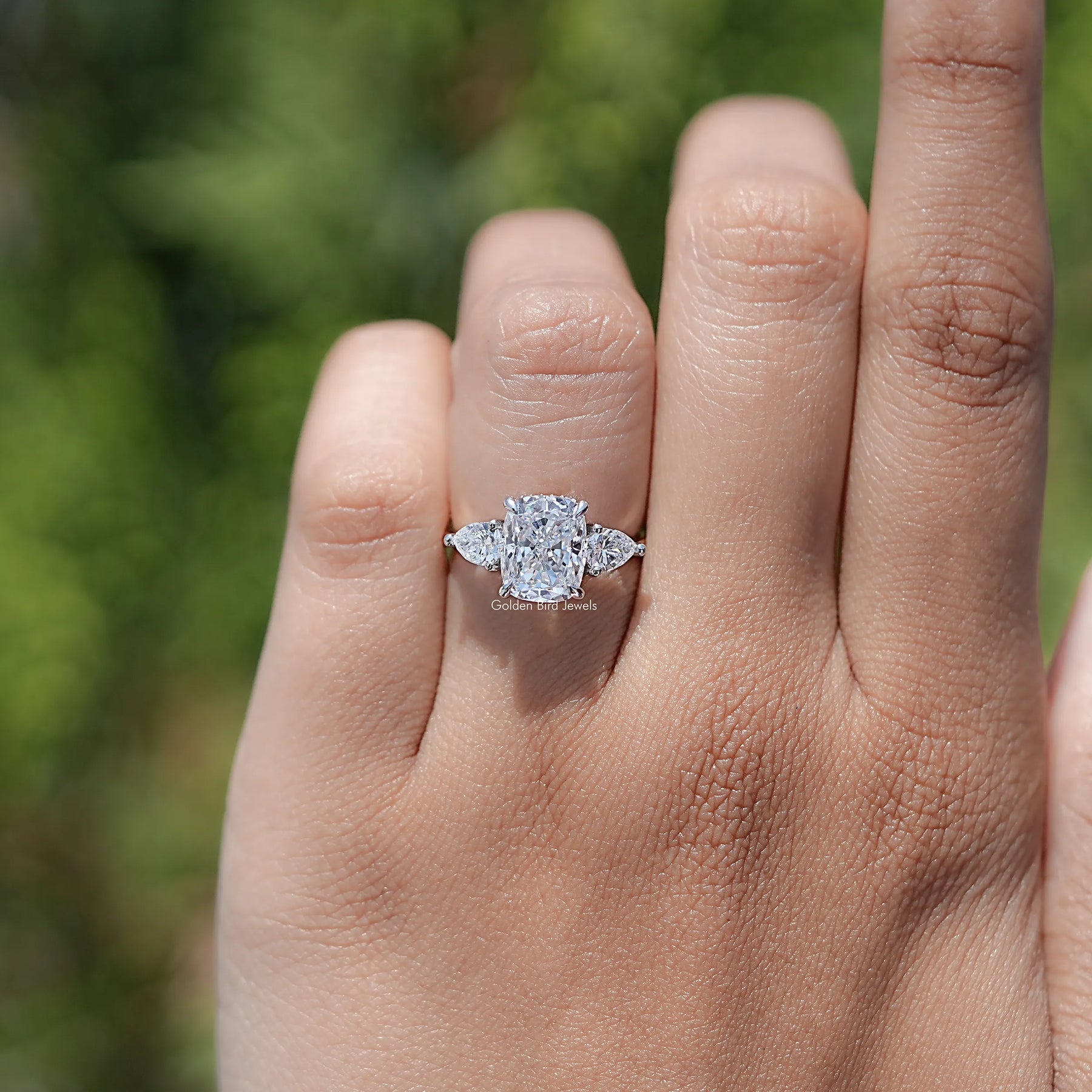 Cushion Lab Diamond Three Stone Hidden Halo Ring