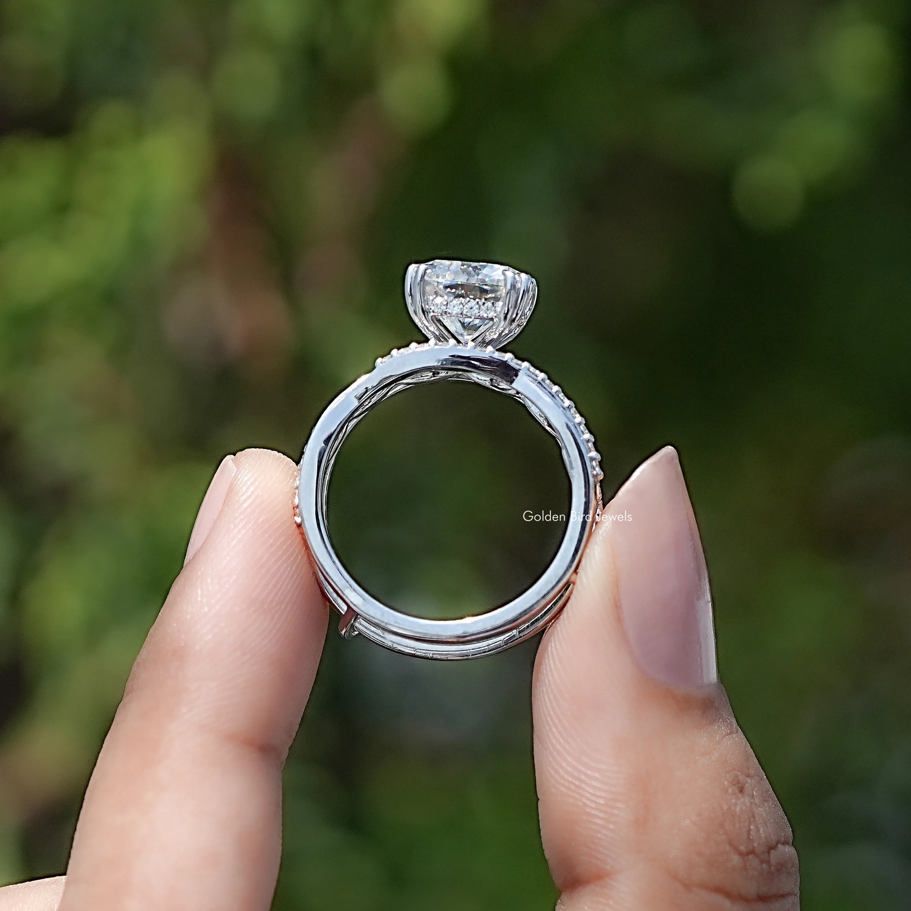 Cushion Cut Moissanite Accent Bridal Ring Set