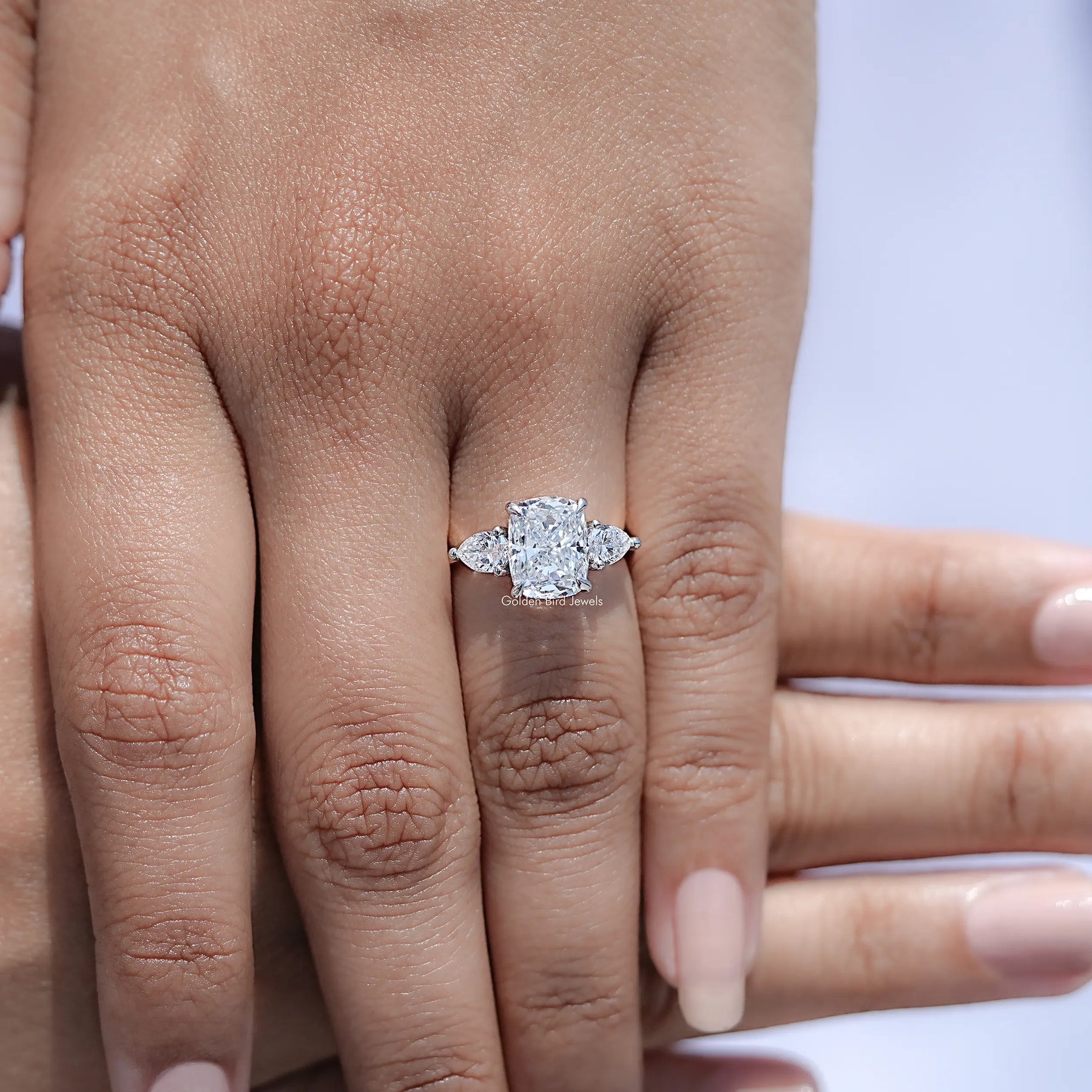 Cushion Lab Diamond Three Stone Hidden Halo Ring