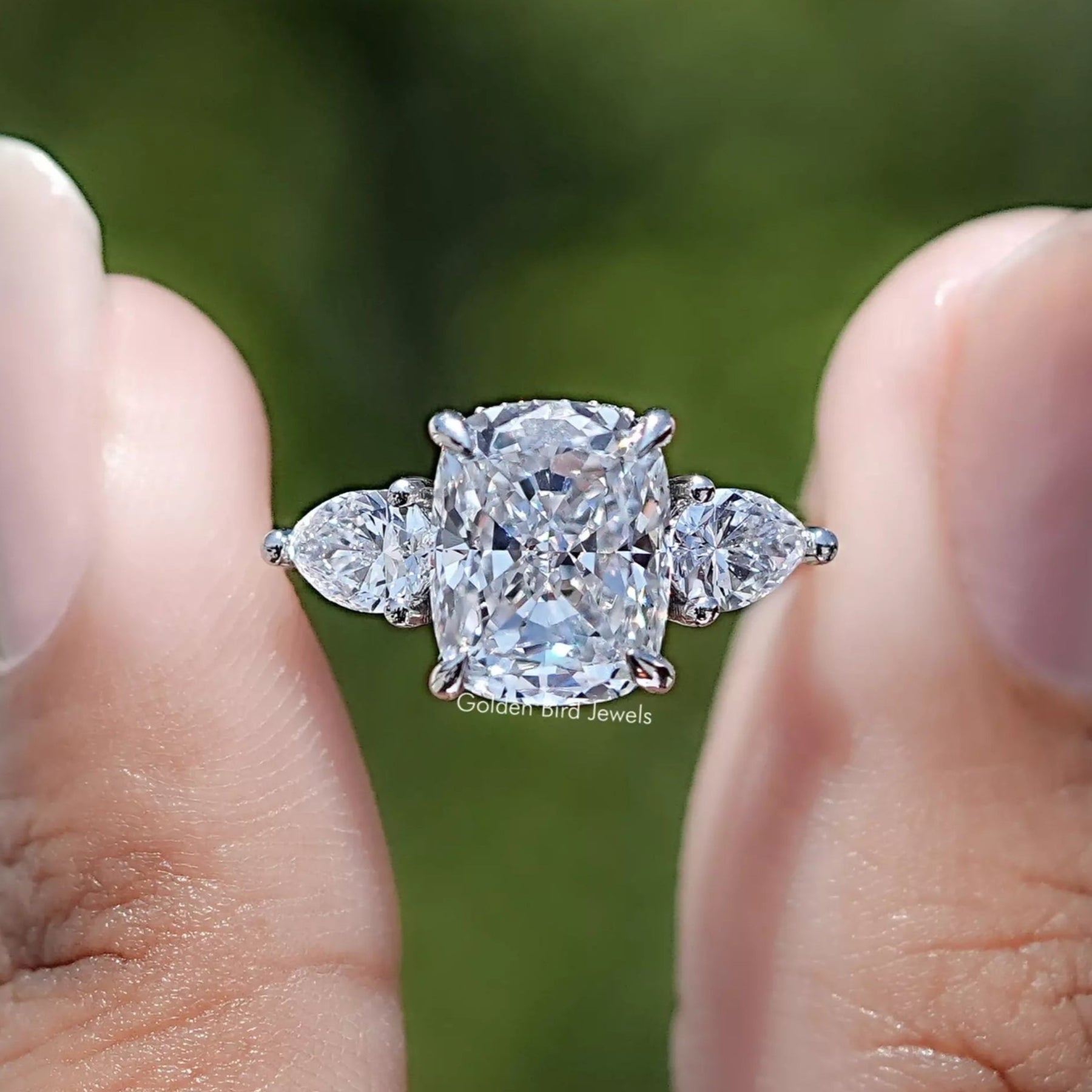 Cushion Lab Diamond Three Stone Hidden Halo Ring