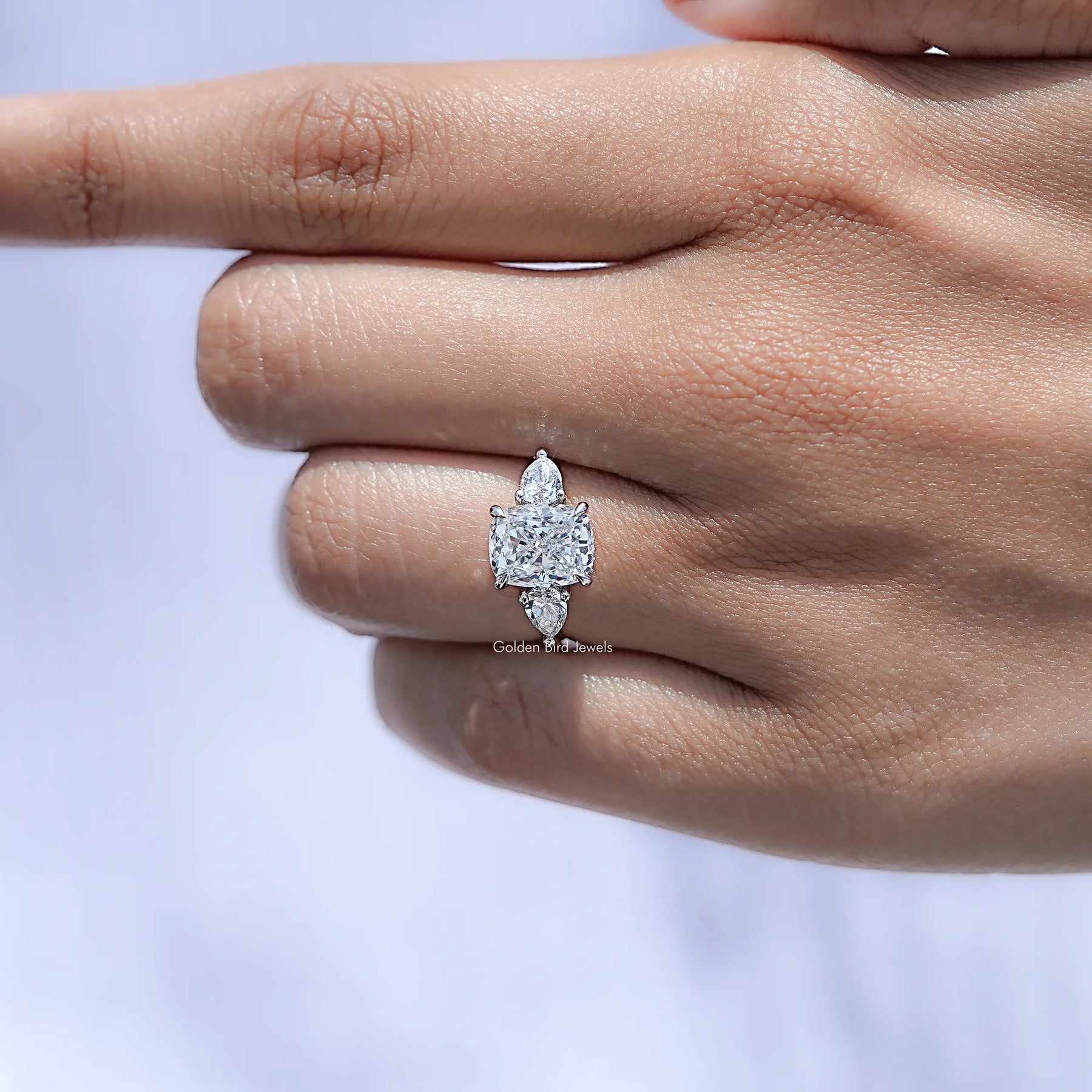 Cushion Lab Diamond Three Stone Hidden Halo Ring