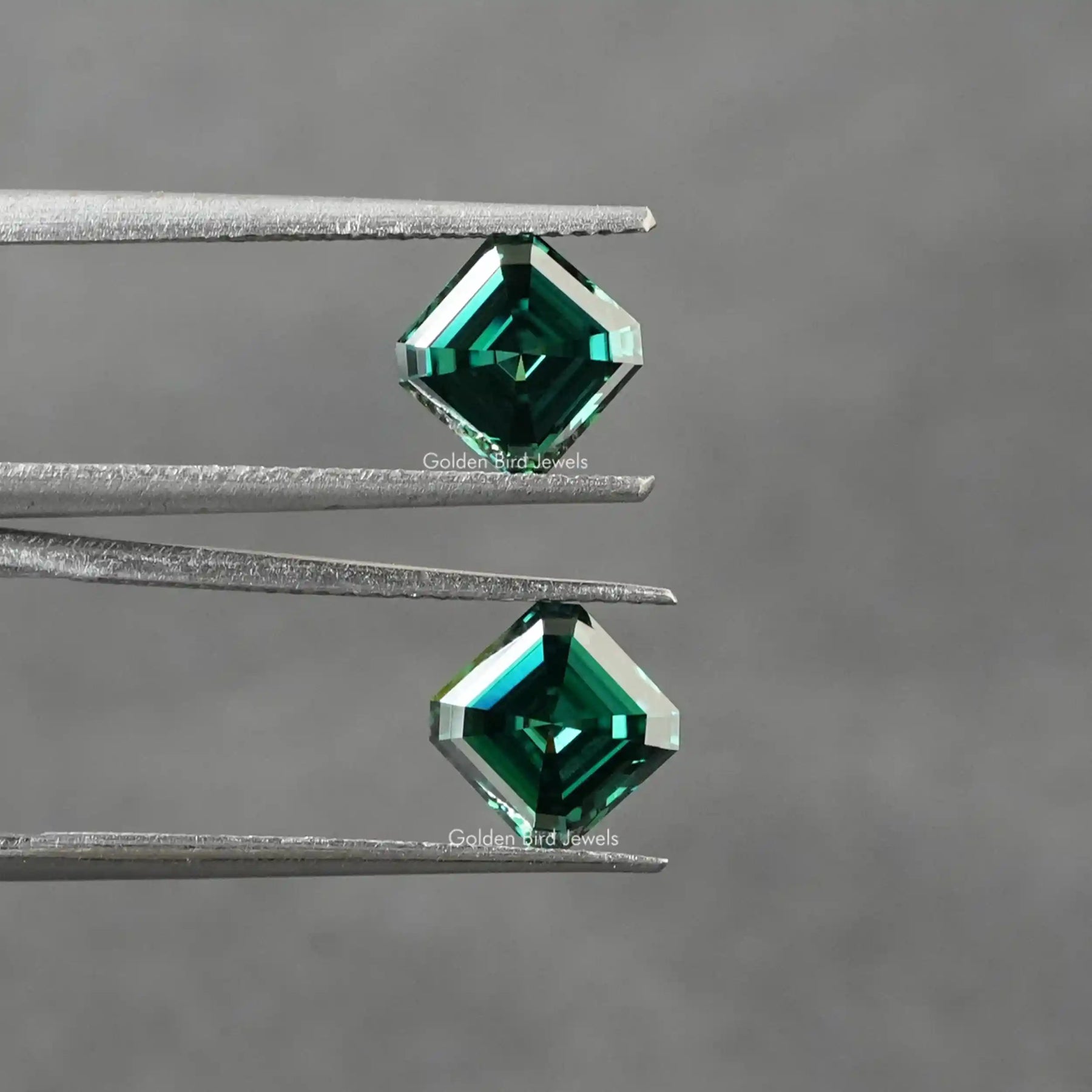 View of Dark Green Asscher Cut Loose Moissanite Stone