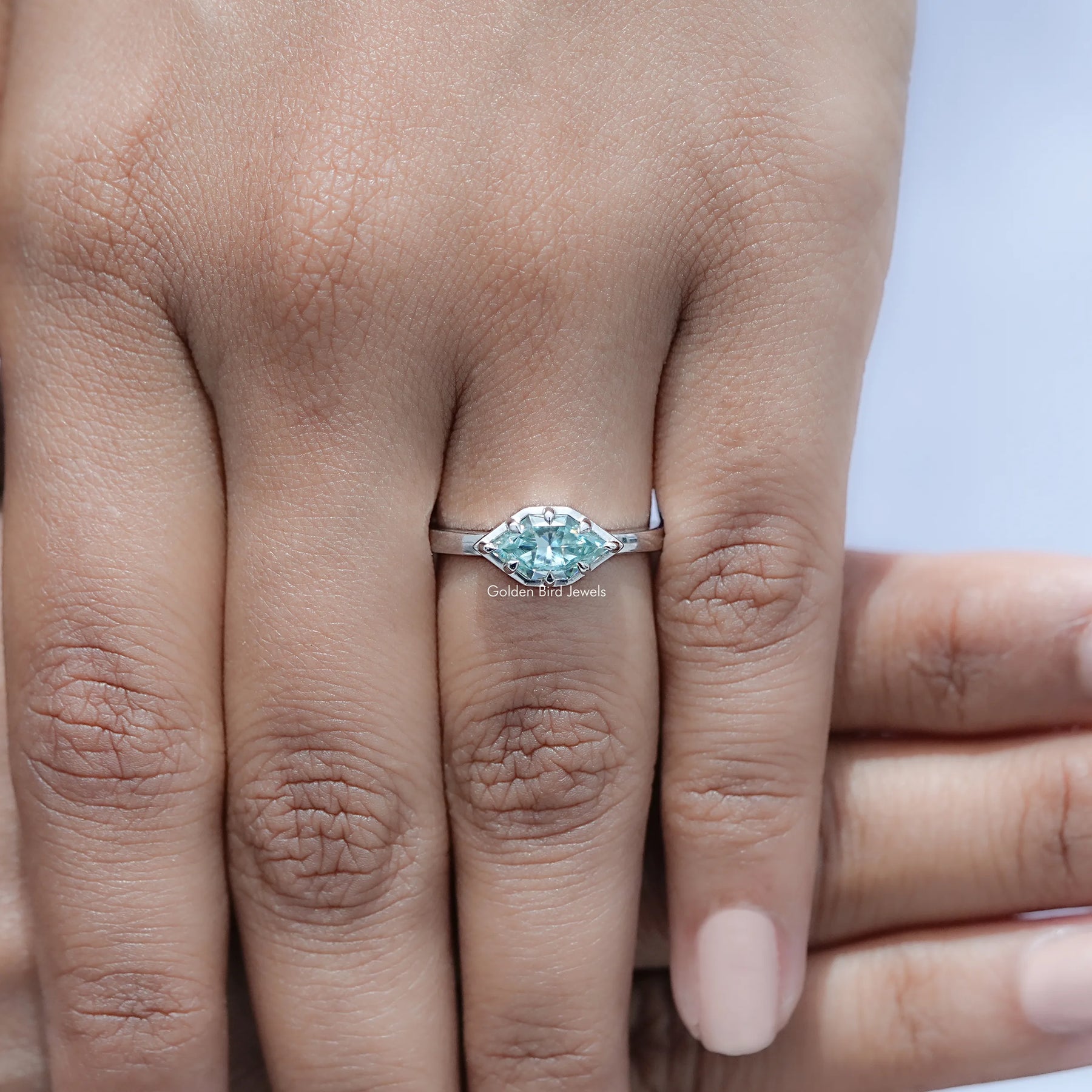 Close view of Marquise Cut Moissanite Ring