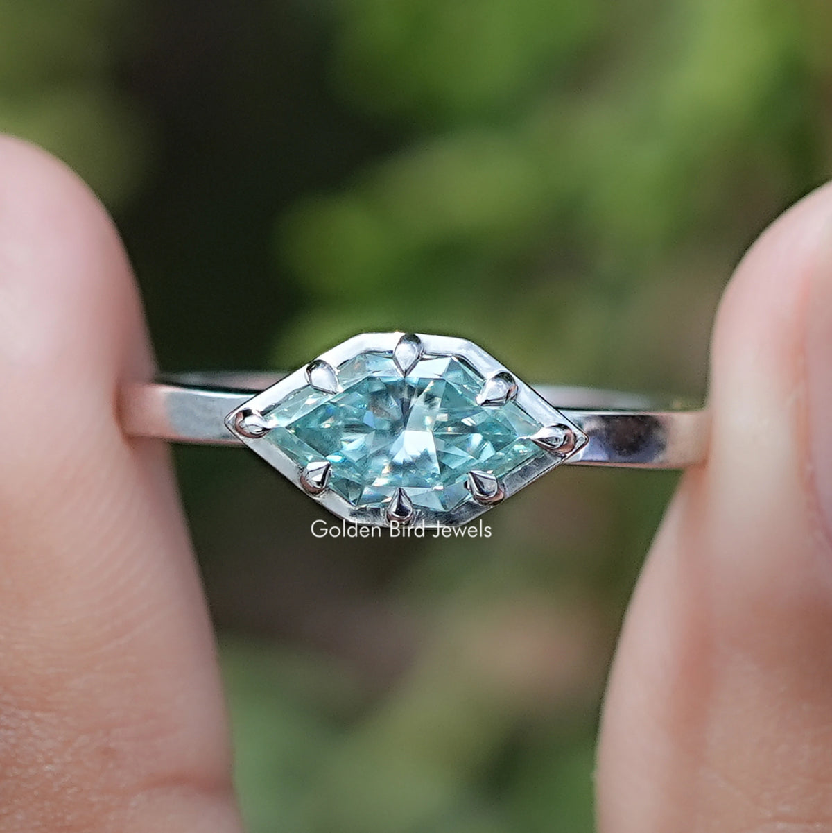 Front view of East West Dutch Marquise Moissanite Solitaire Ring