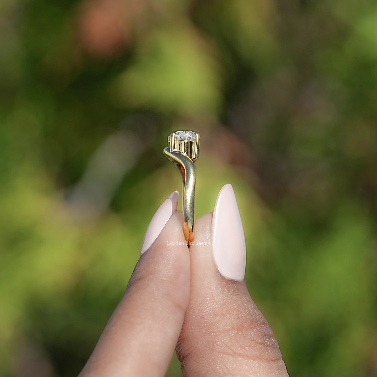 East West Old Mine Moval Cut Moissanite Solitaire Ring