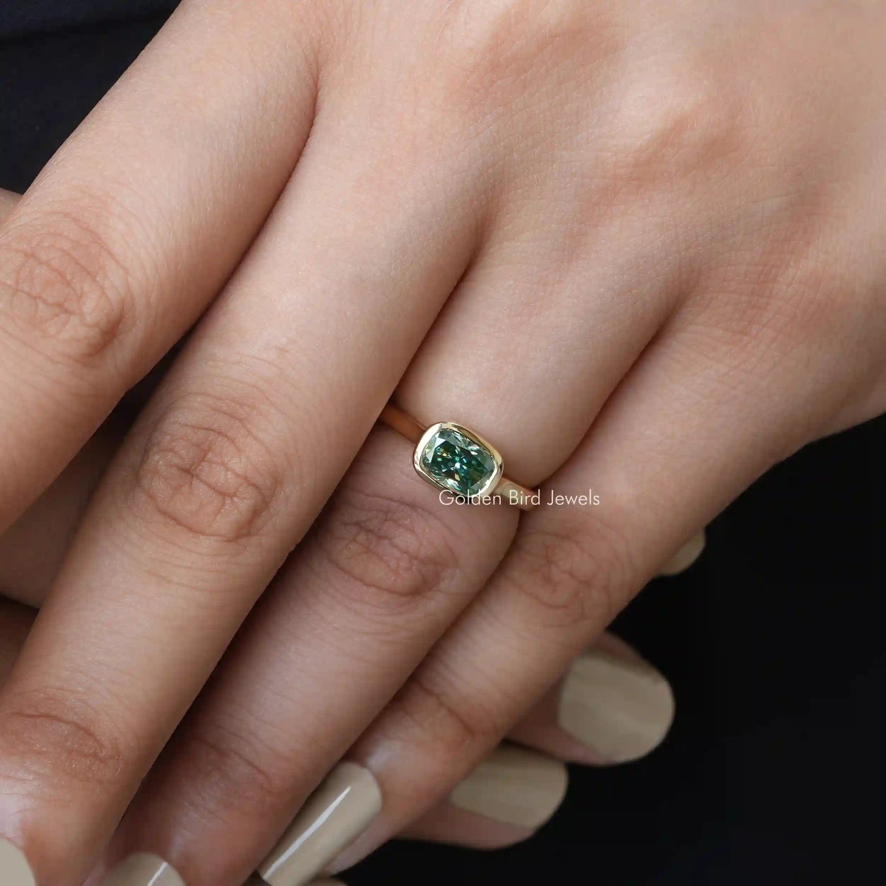 Cushion Cut Moissanite Engagement Ring In Yellow Gold