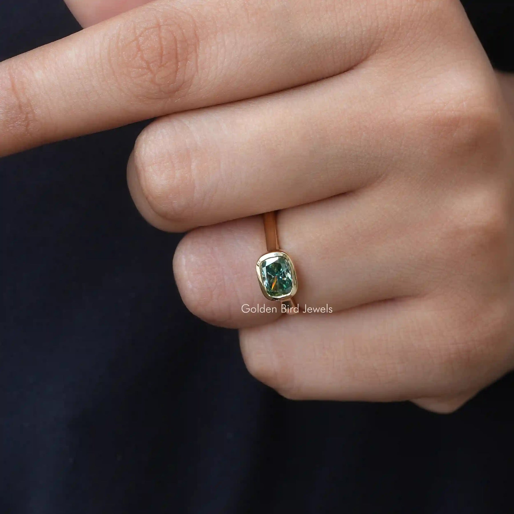 Cushion Cut Moissanite Engagement Ring In Yellow Gold