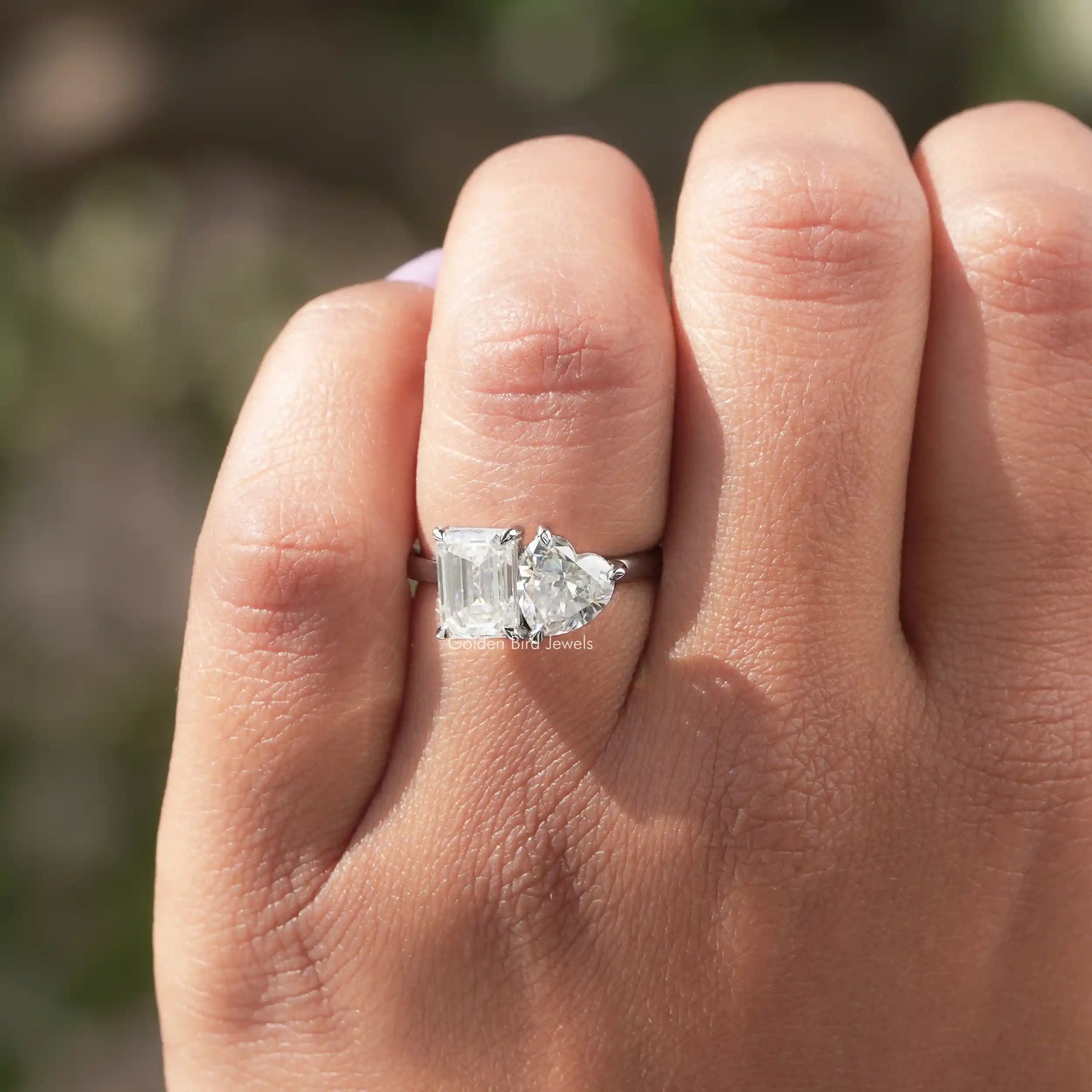 In Finger view of a Moissanite  ring