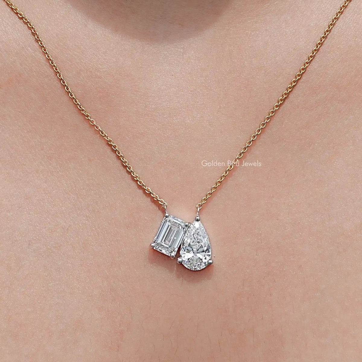 Emerald And Pear Lab Diamond Two Stone Pendant