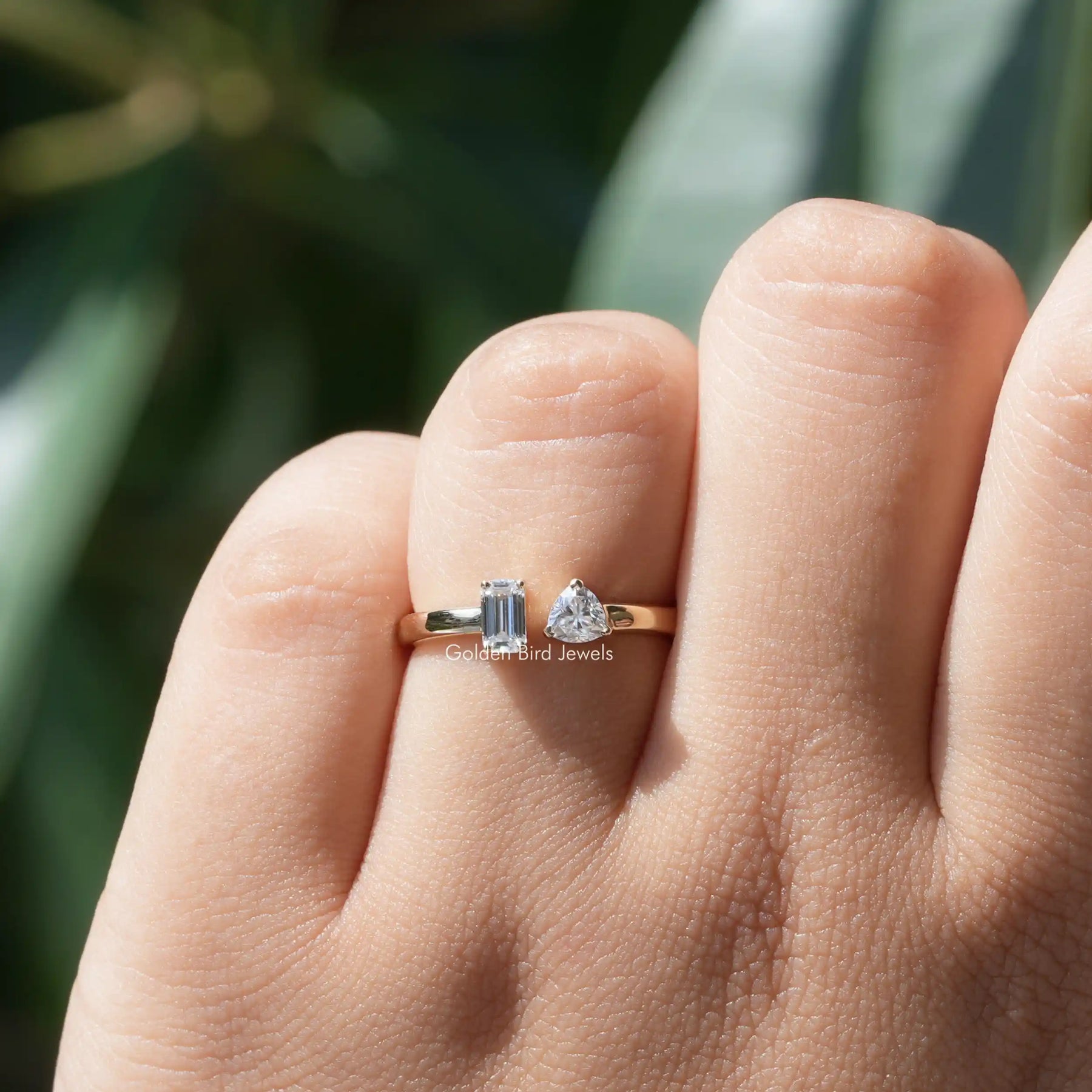 View of Toi Et Moi Emerald And Trillion Cut Ring In White Gold