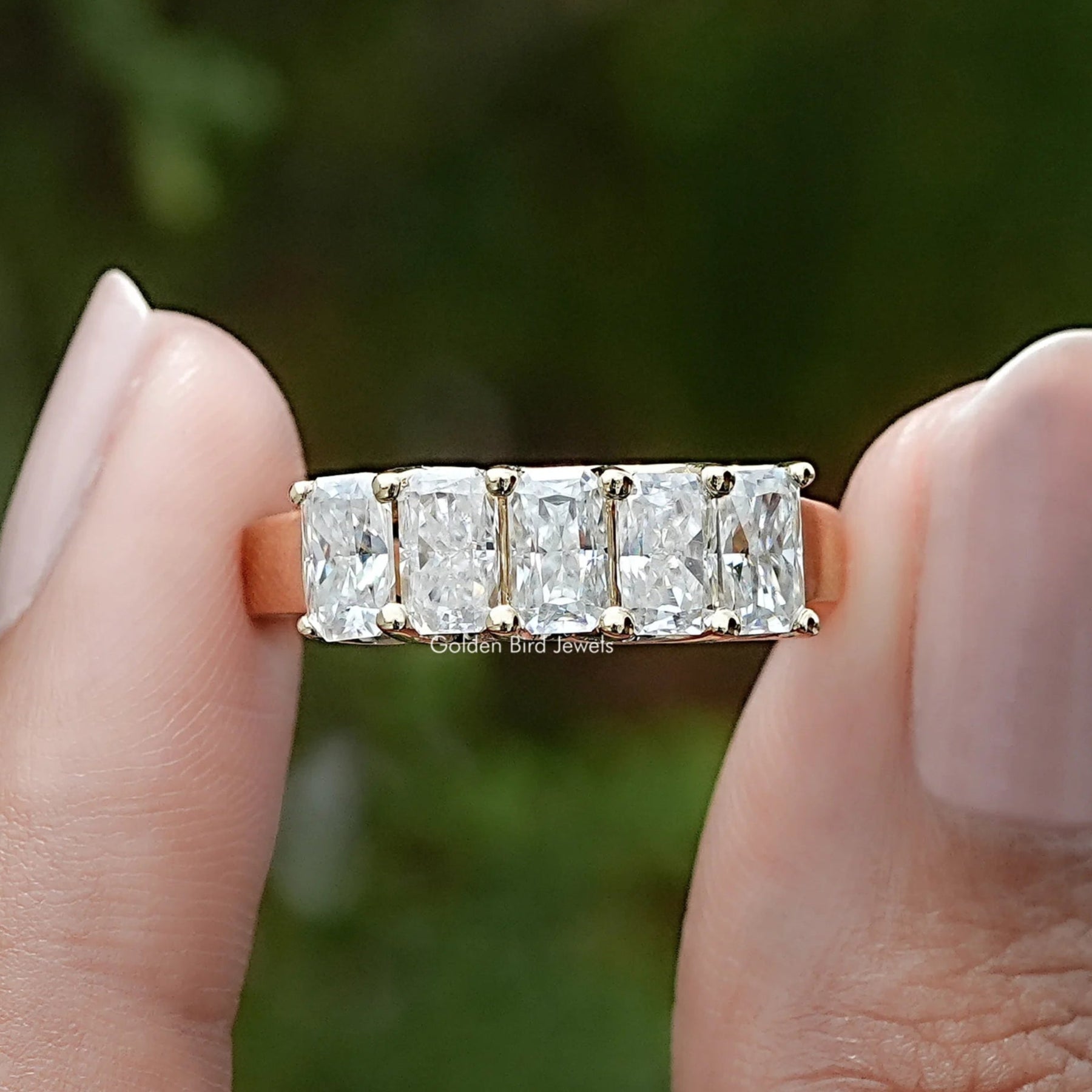 Five Stone Radiant Cut Moissanite Band