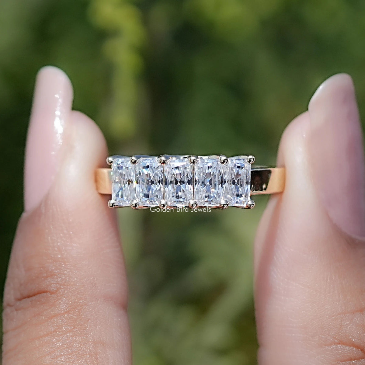 Five Stone Radiant Cut Moissanite Band