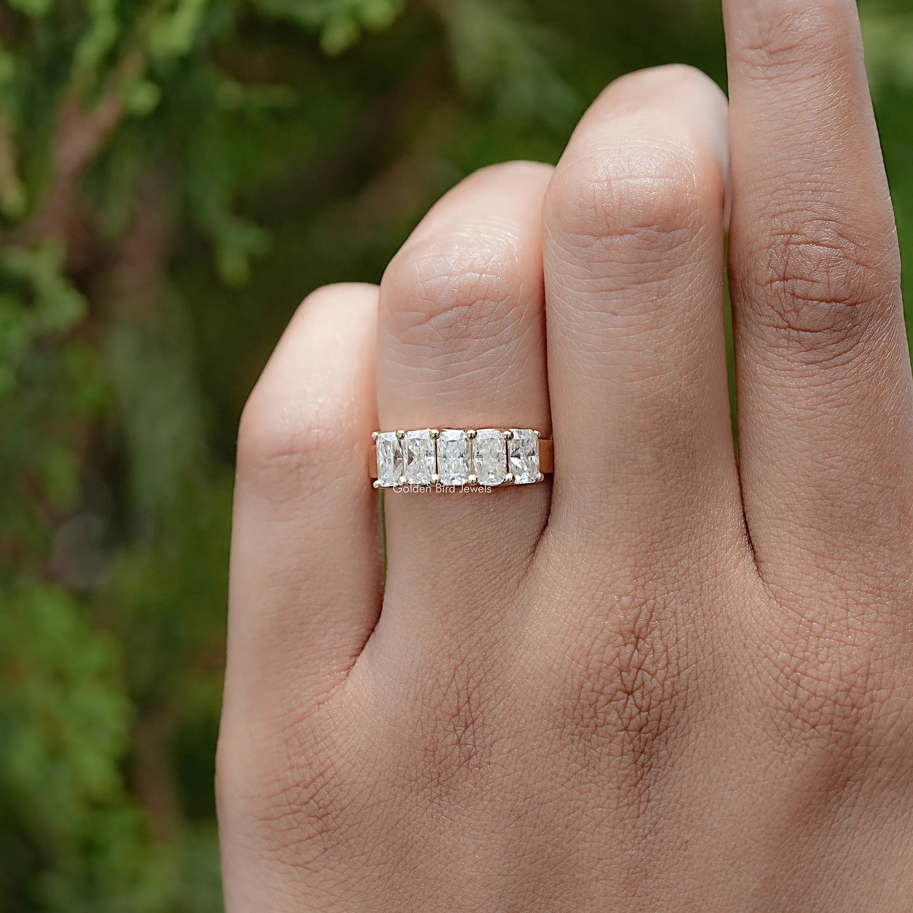 Five Stone Radiant Cut Moissanite Band