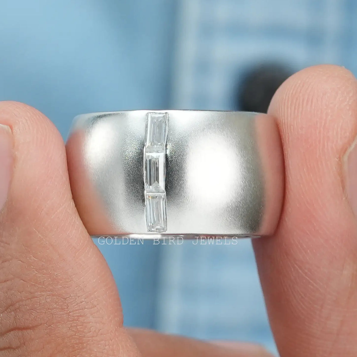 Baguette Cut Moissanite Men's Wide Band