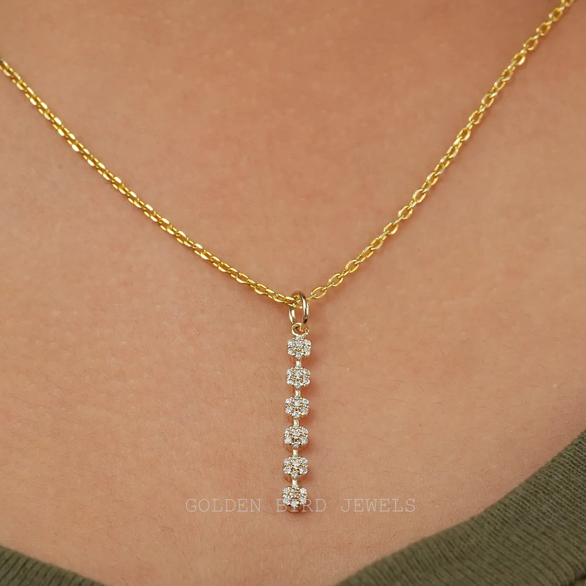 Round Cut Moissanite Cluster Floral Pendant