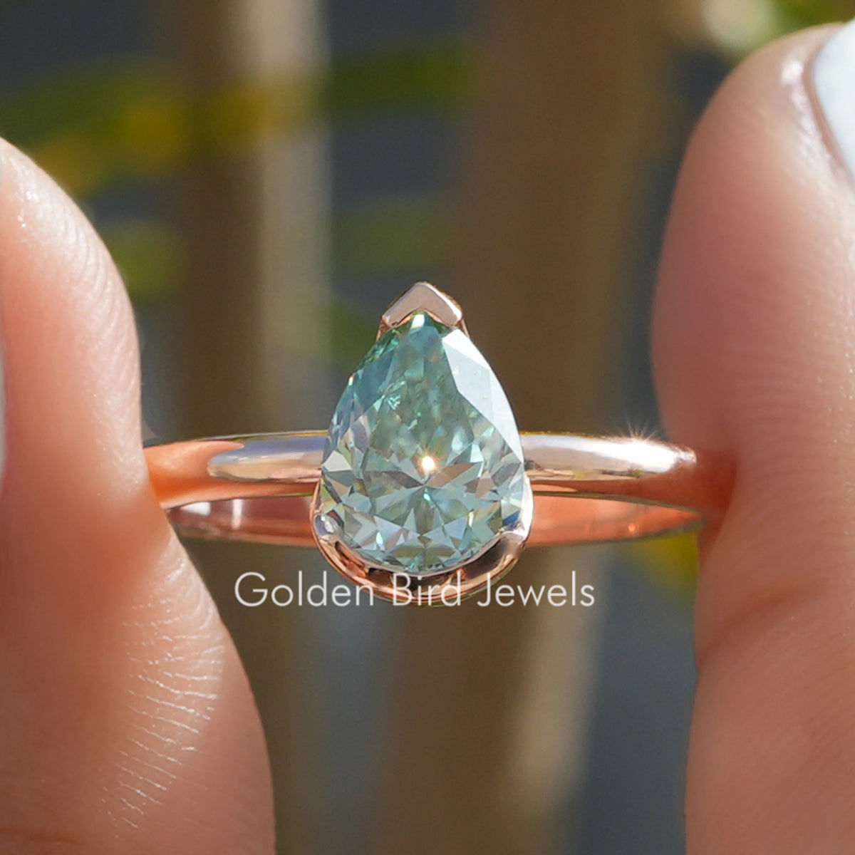 Moissanite Pear Cut V Prong Setting Solitaire Ring