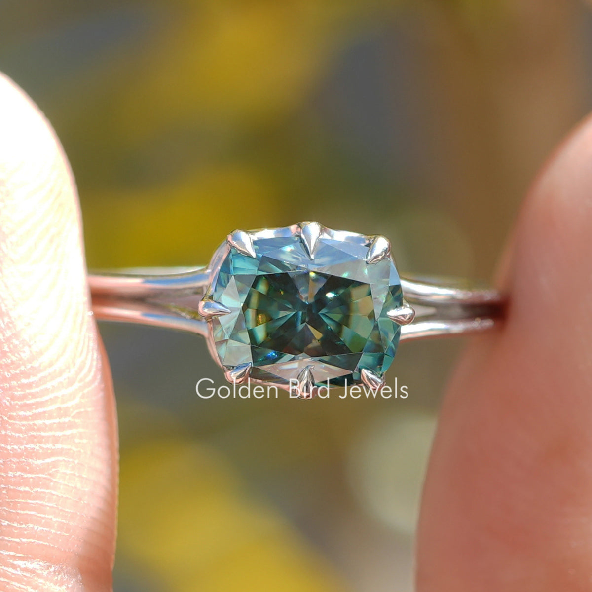 Elongated Cushion Cut Moissanite Solitaire Ring