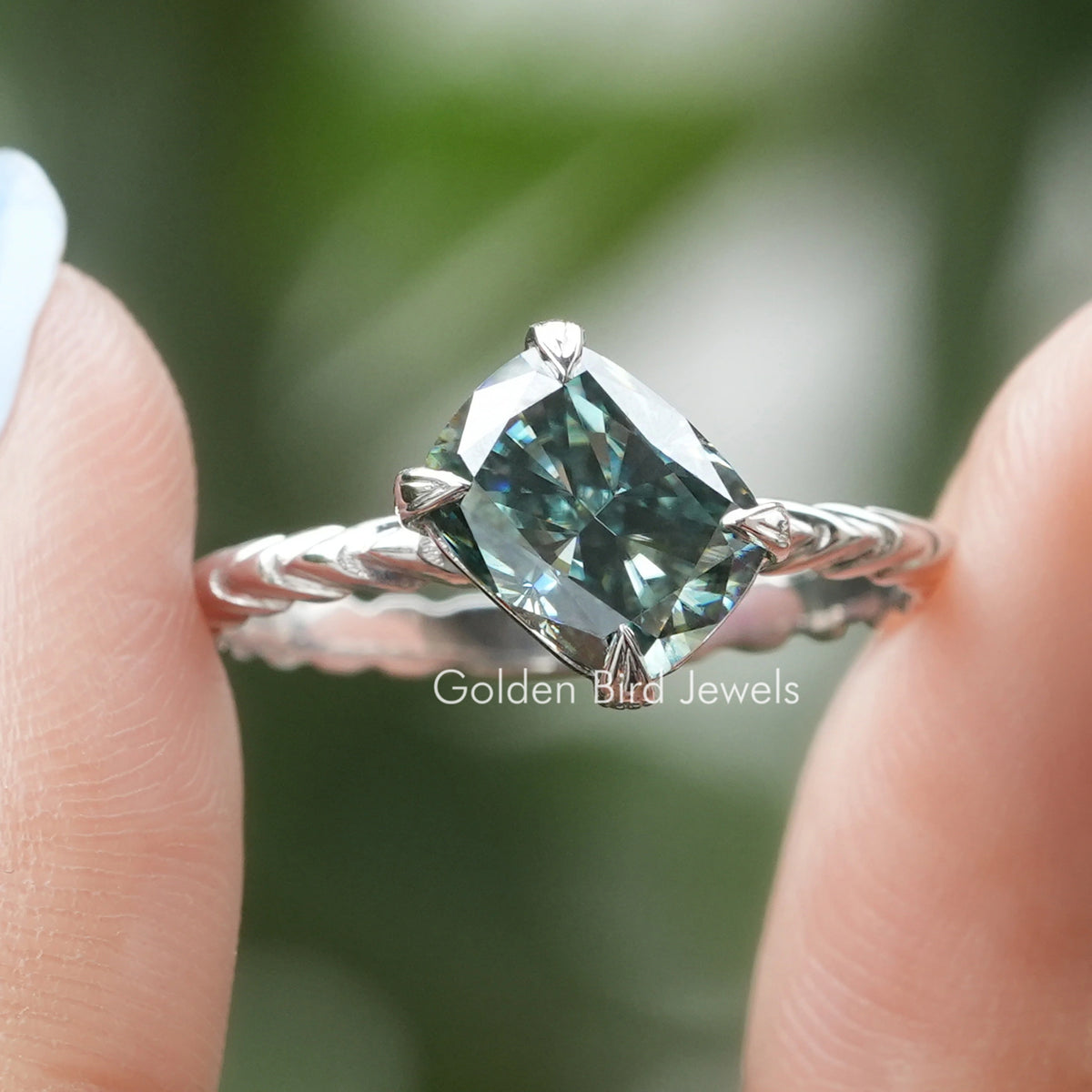 Cushion Cut Twist Shank Moissanite Ring