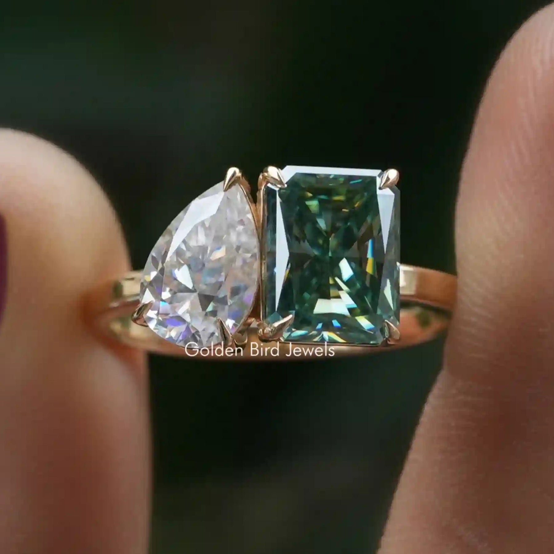 Pear And Radiant Cut Moissanite Toi Et Moi Ring